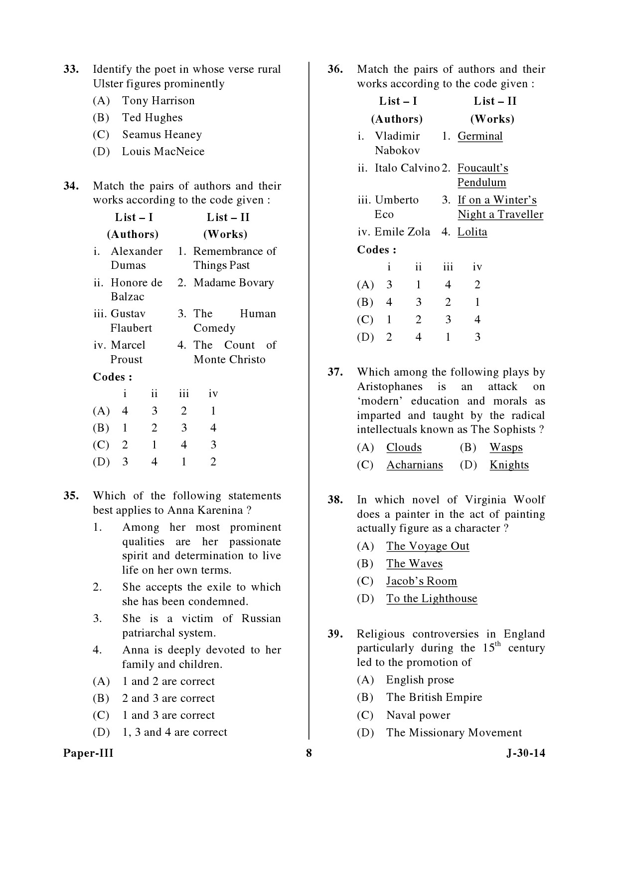 UGC NET English Question Paper III June 2014 8