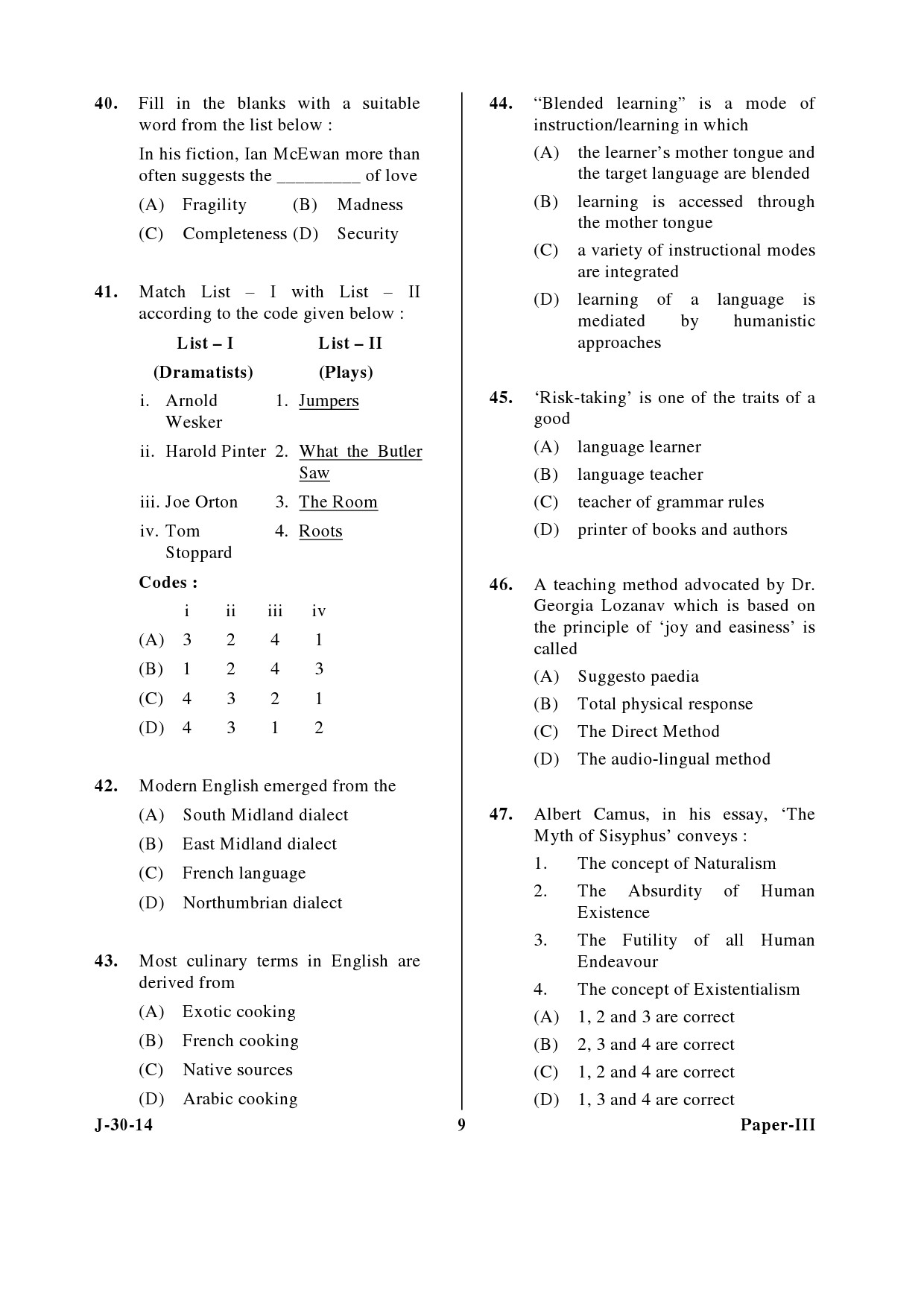 UGC NET English Question Paper III June 2014 9