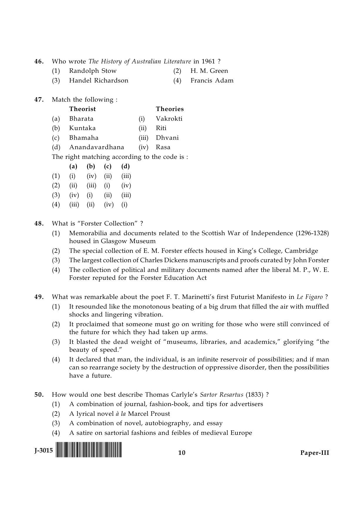 UGC NET English Question Paper III June 2015 10