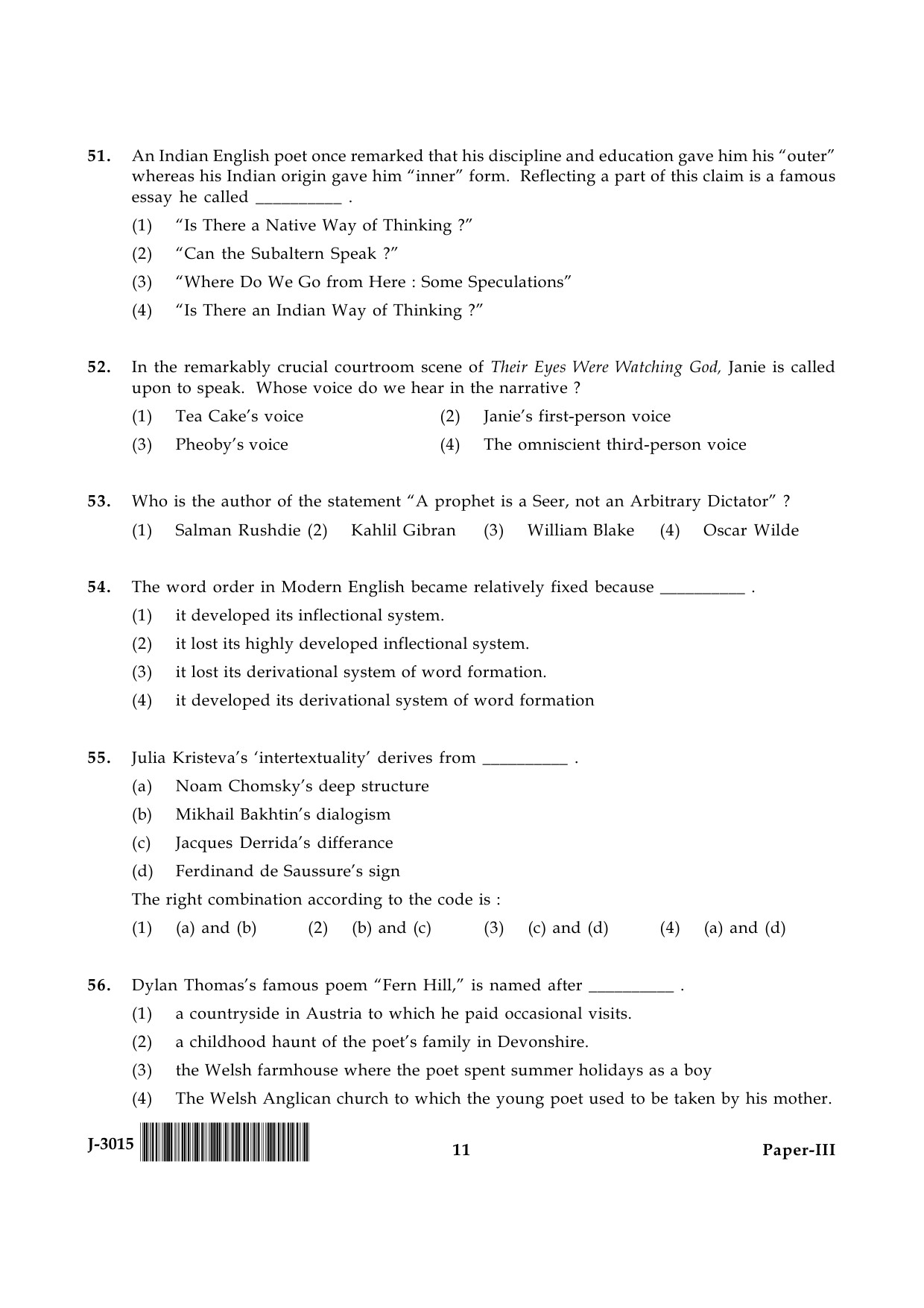 UGC NET English Question Paper III June 2015 11