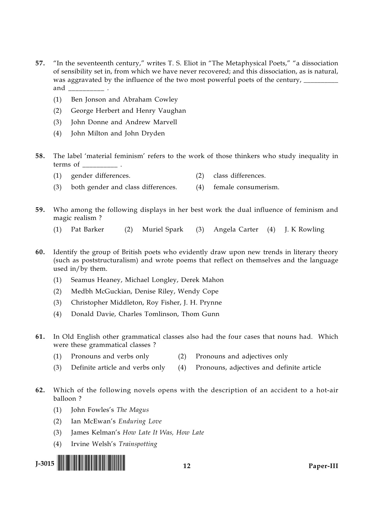 UGC NET English Question Paper III June 2015 12