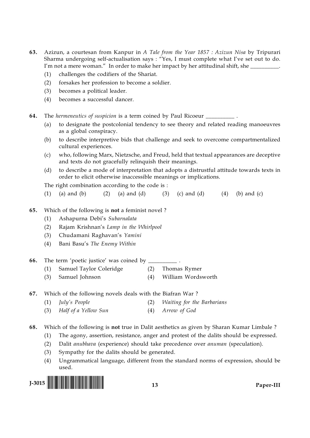 UGC NET English Question Paper III June 2015 13