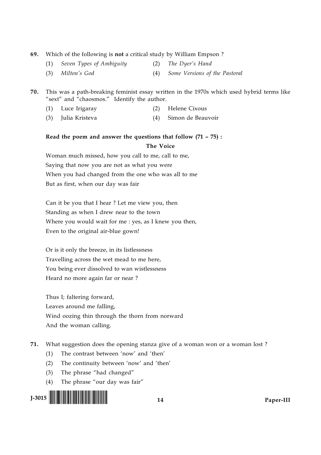 UGC NET English Question Paper III June 2015 14