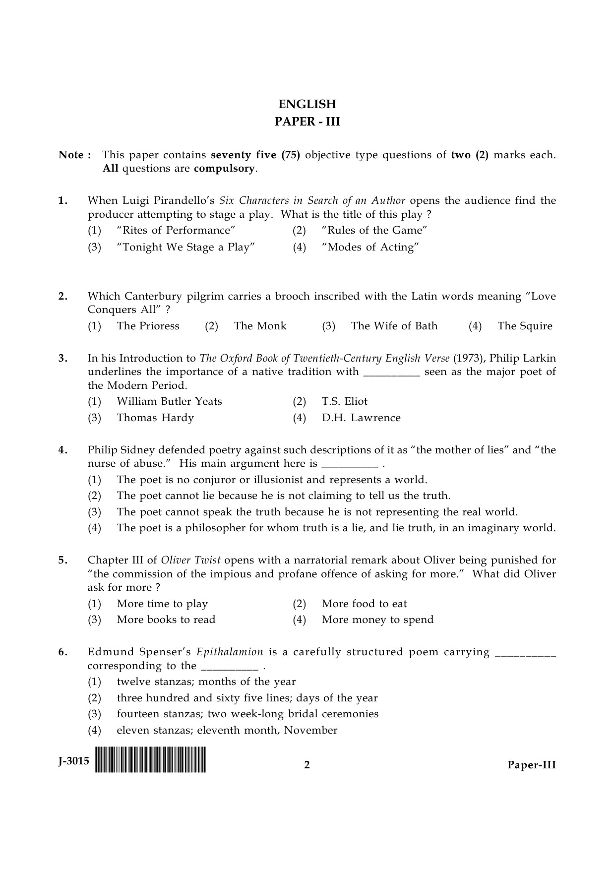 UGC NET English Question Paper III June 2015 2