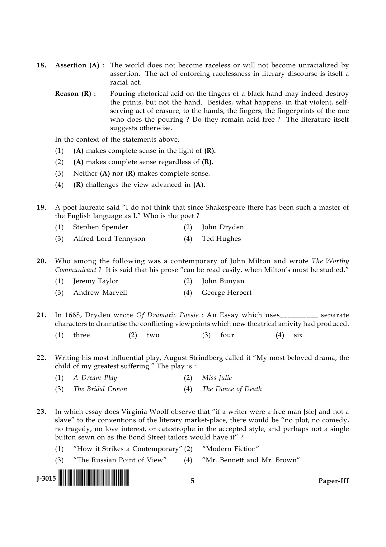 UGC NET English Question Paper III June 2015 5