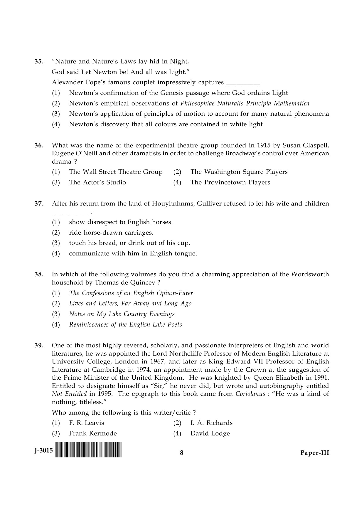 UGC NET English Question Paper III June 2015 8