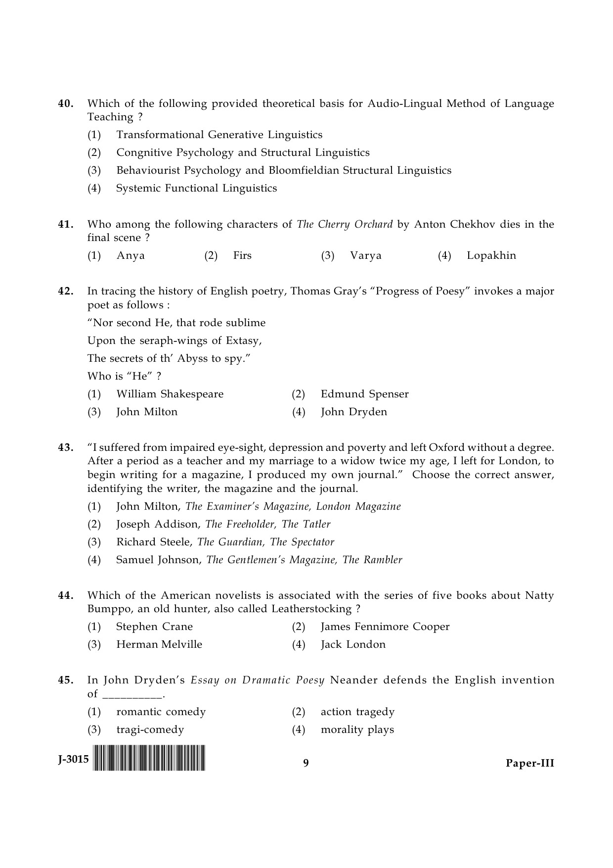 UGC NET English Question Paper III June 2015 9