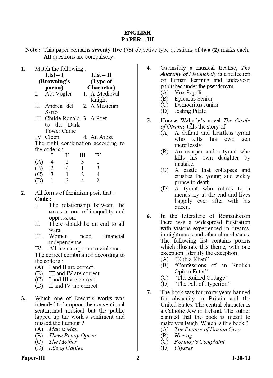 UGC NET English Question Paper III Set 2 June 2013 2