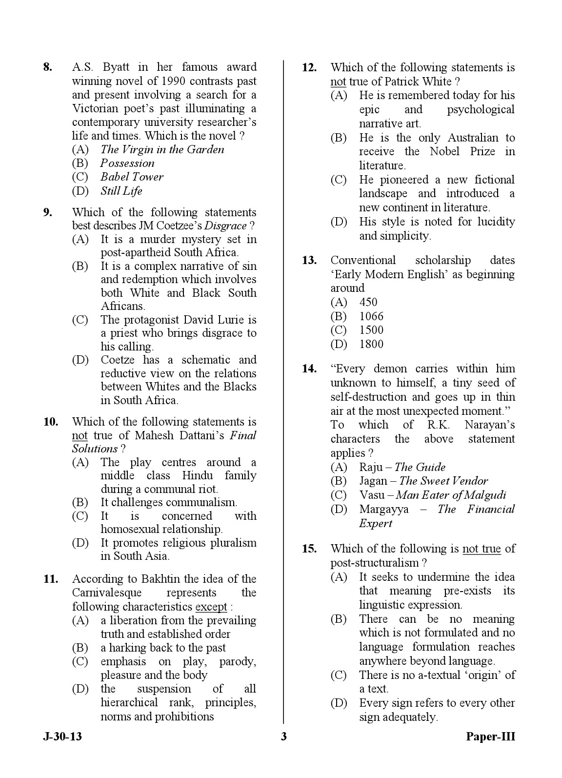 UGC NET English Question Paper III Set 2 June 2013 3