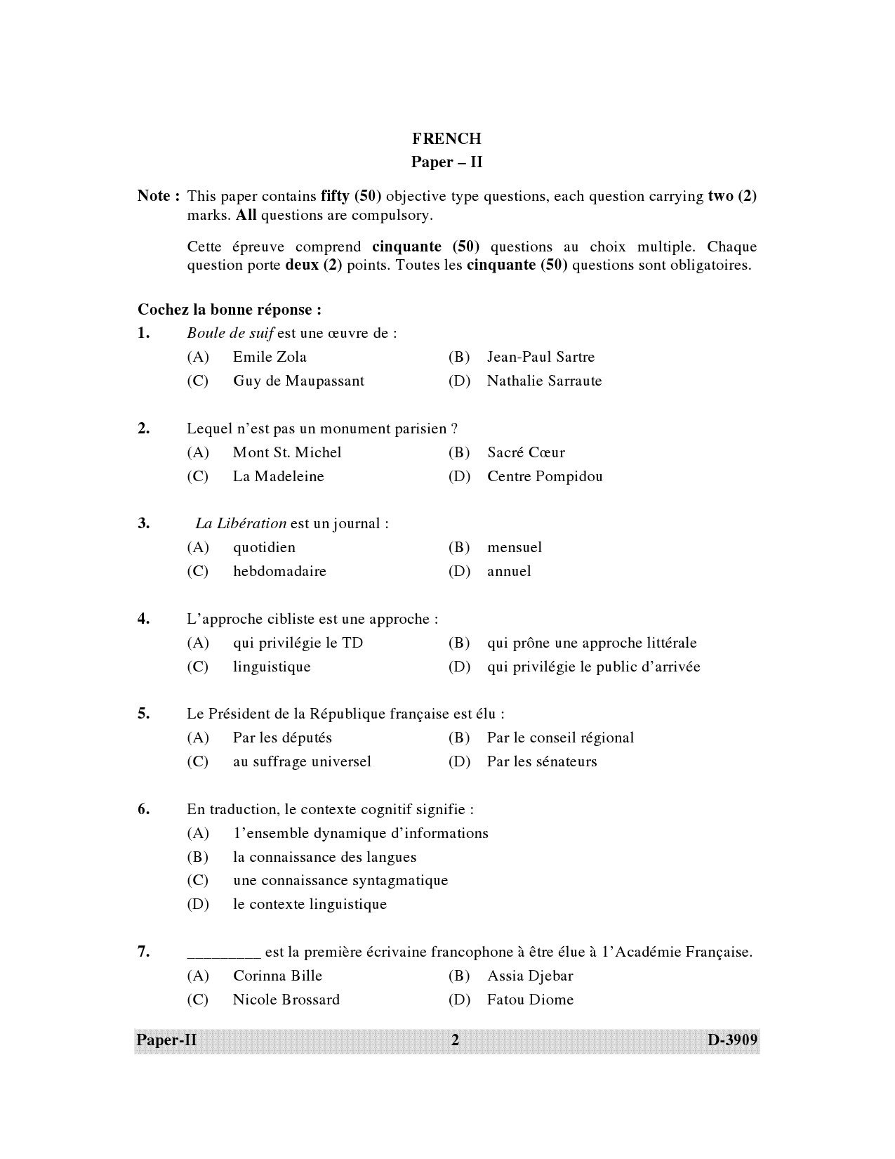 UGC NET French Question Paper II December 2009 2