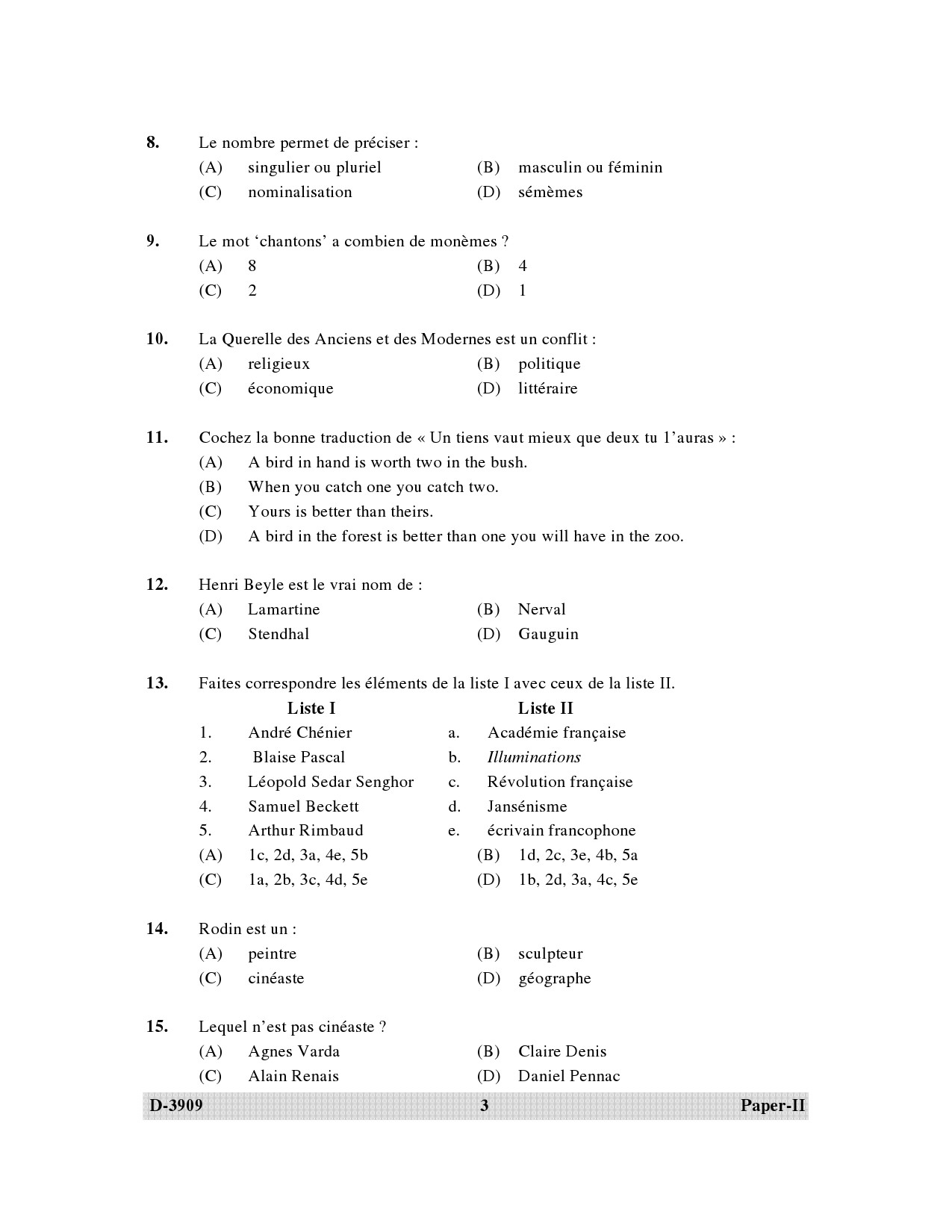 UGC NET French Question Paper II December 2009 3