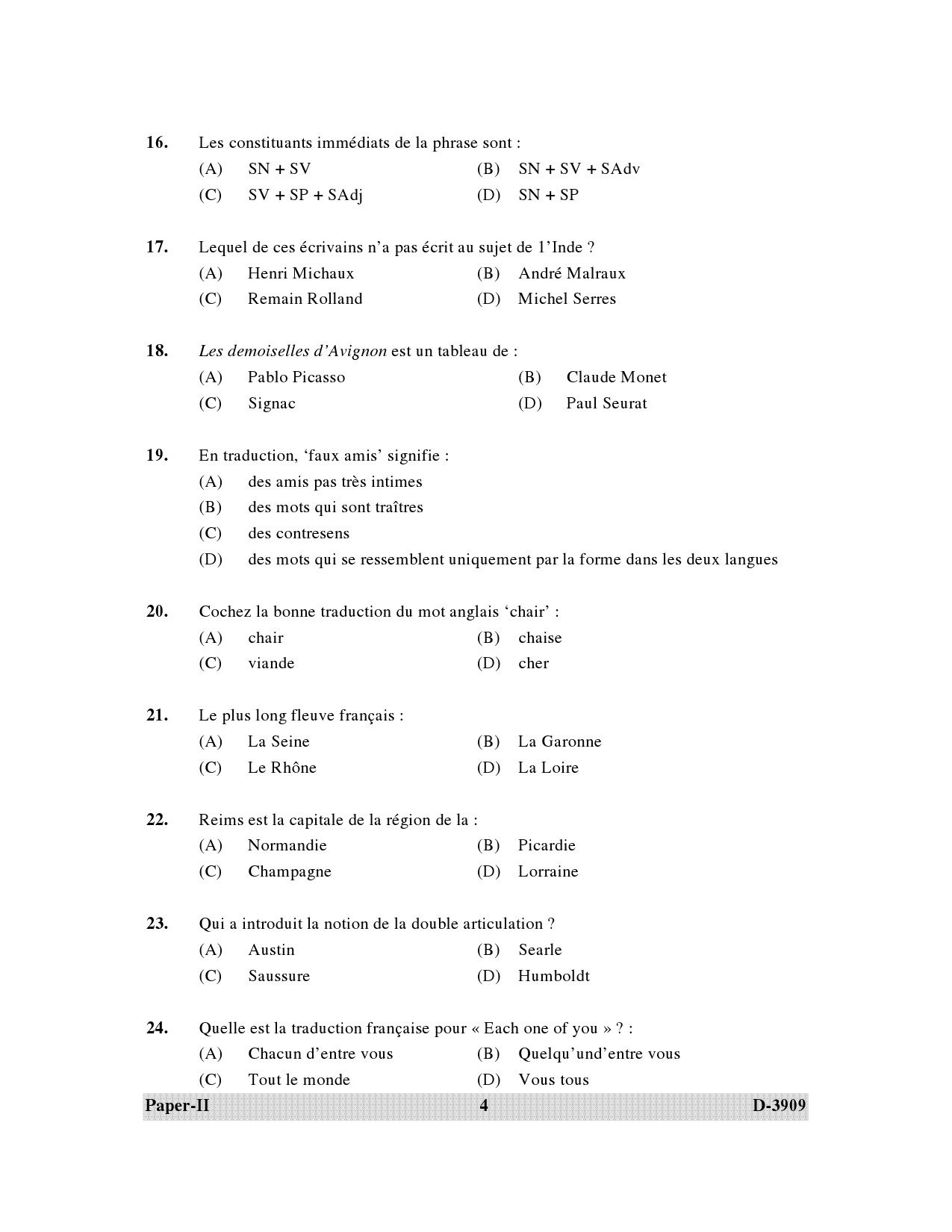 UGC NET French Question Paper II December 2009 4