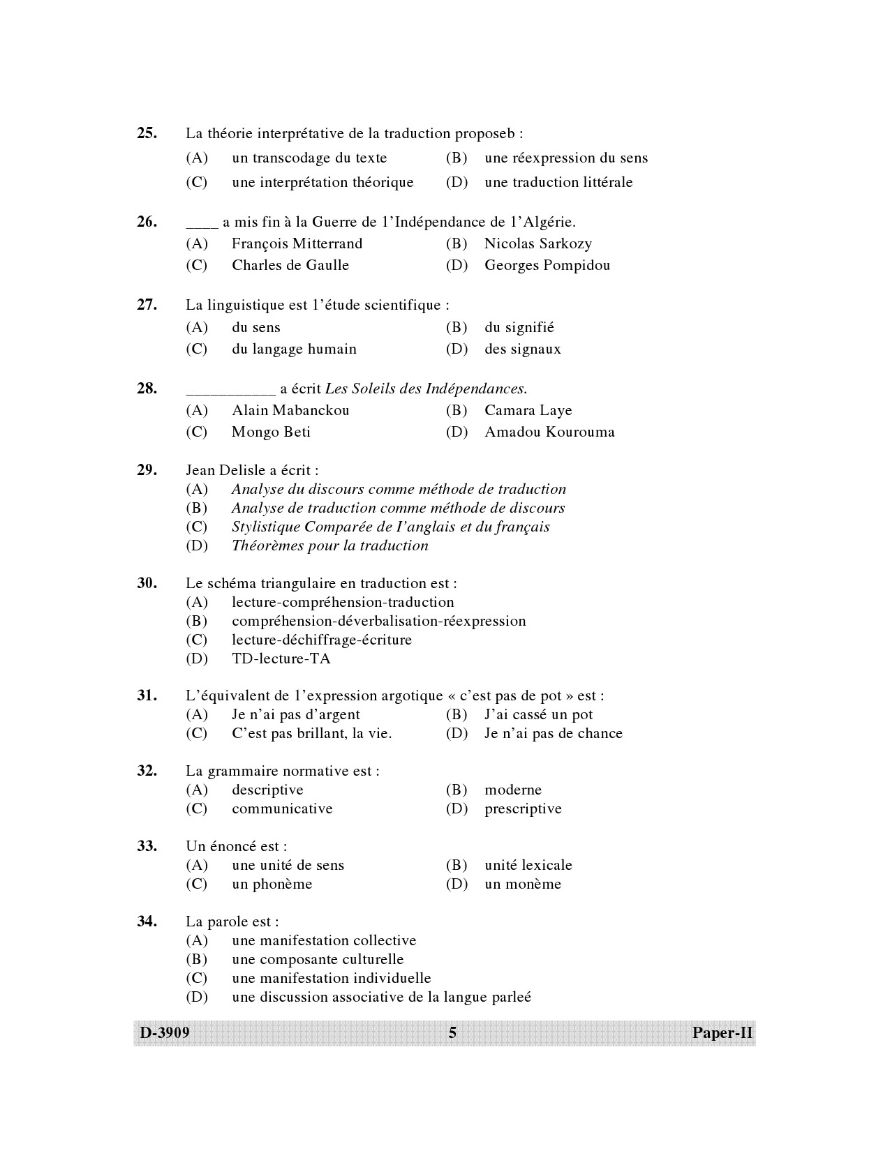 UGC NET French Question Paper II December 2009 5