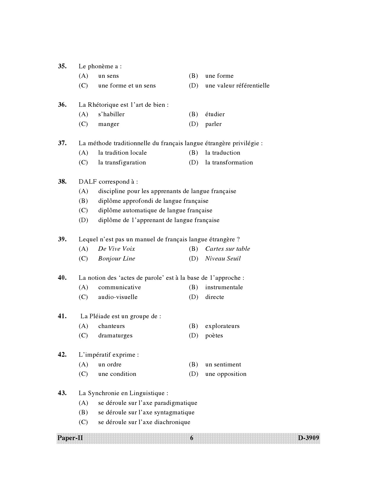 UGC NET French Question Paper II December 2009 6