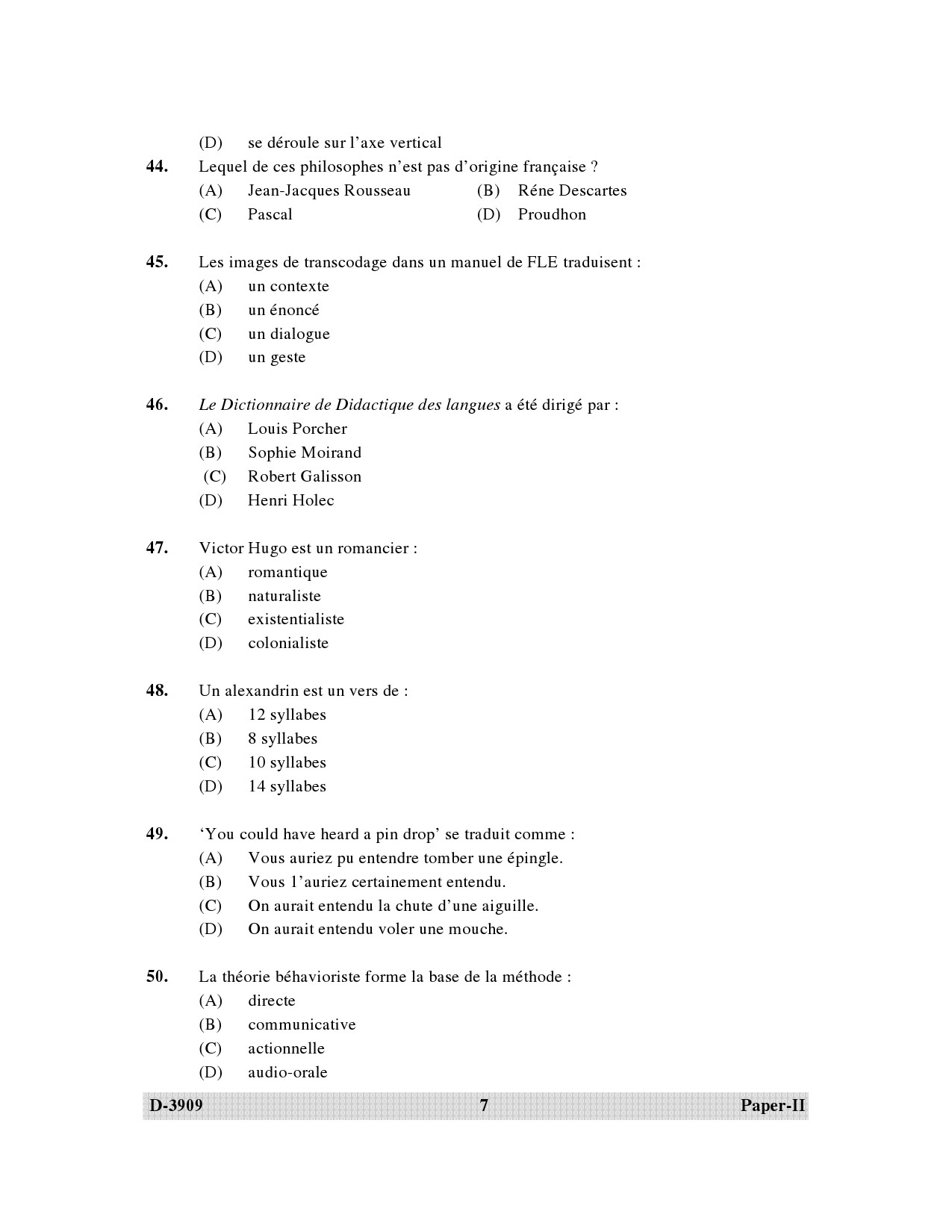 UGC NET French Question Paper II December 2009 7