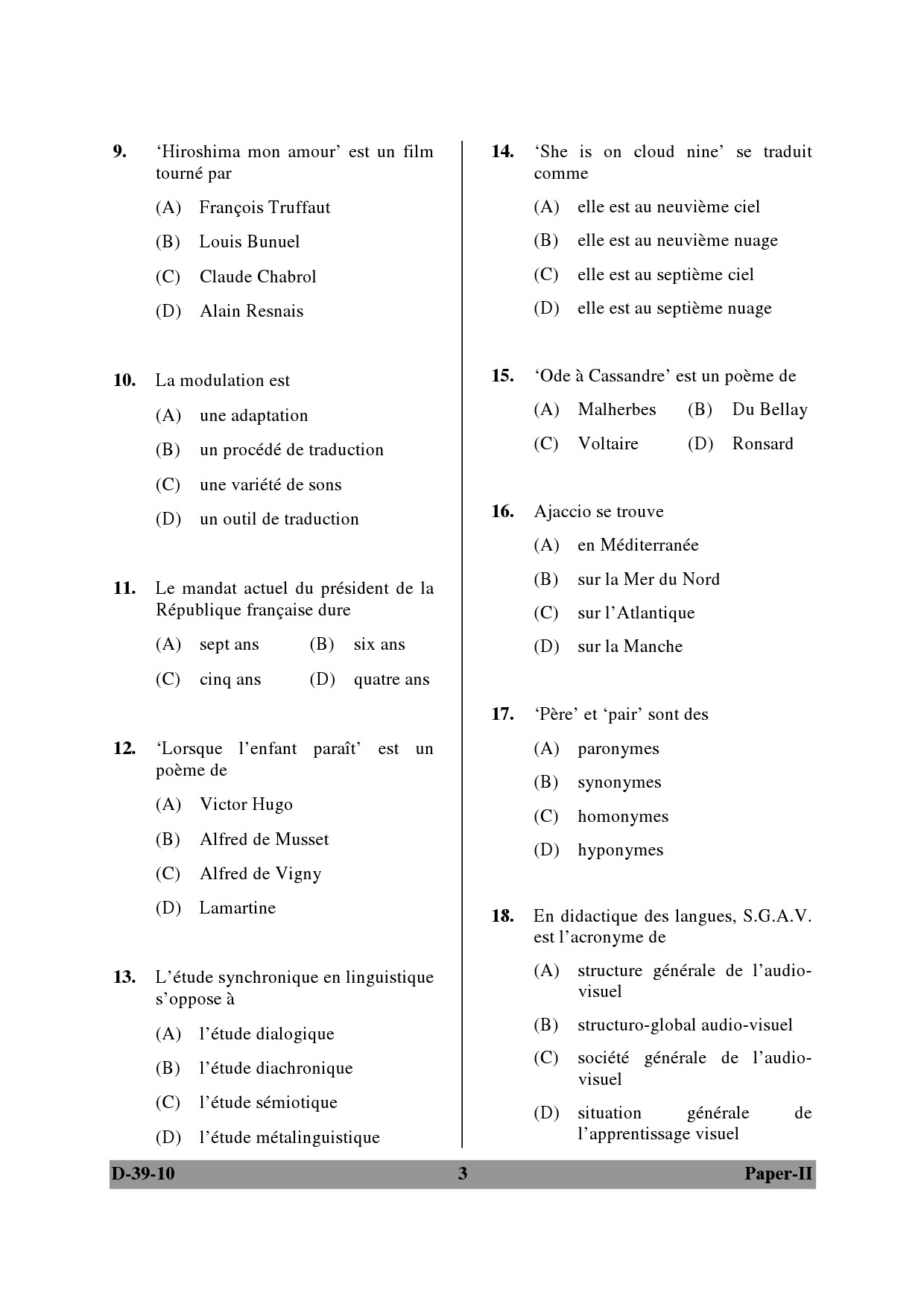 UGC NET French Question Paper II December 2010 3