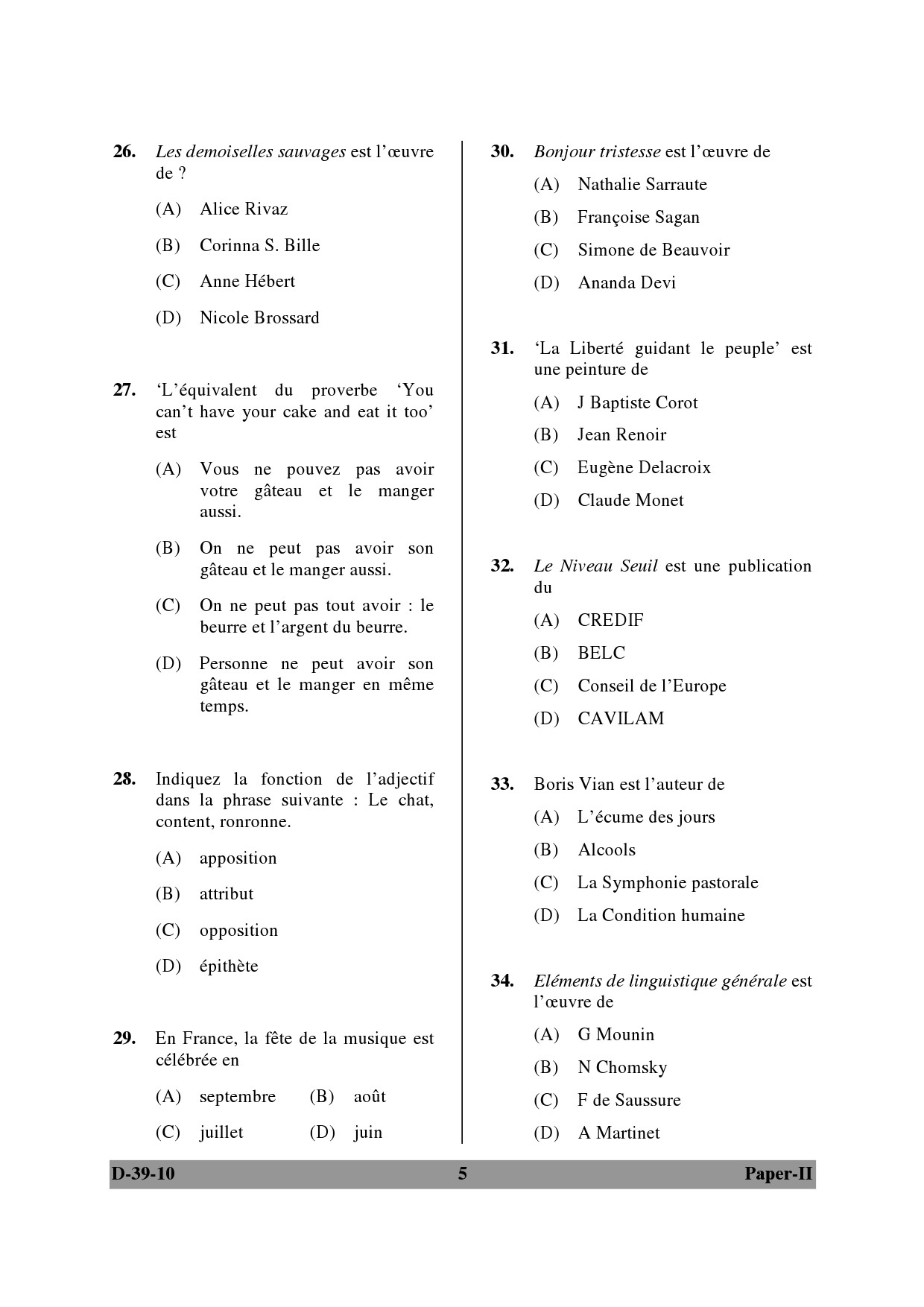 UGC NET French Question Paper II December 2010 5