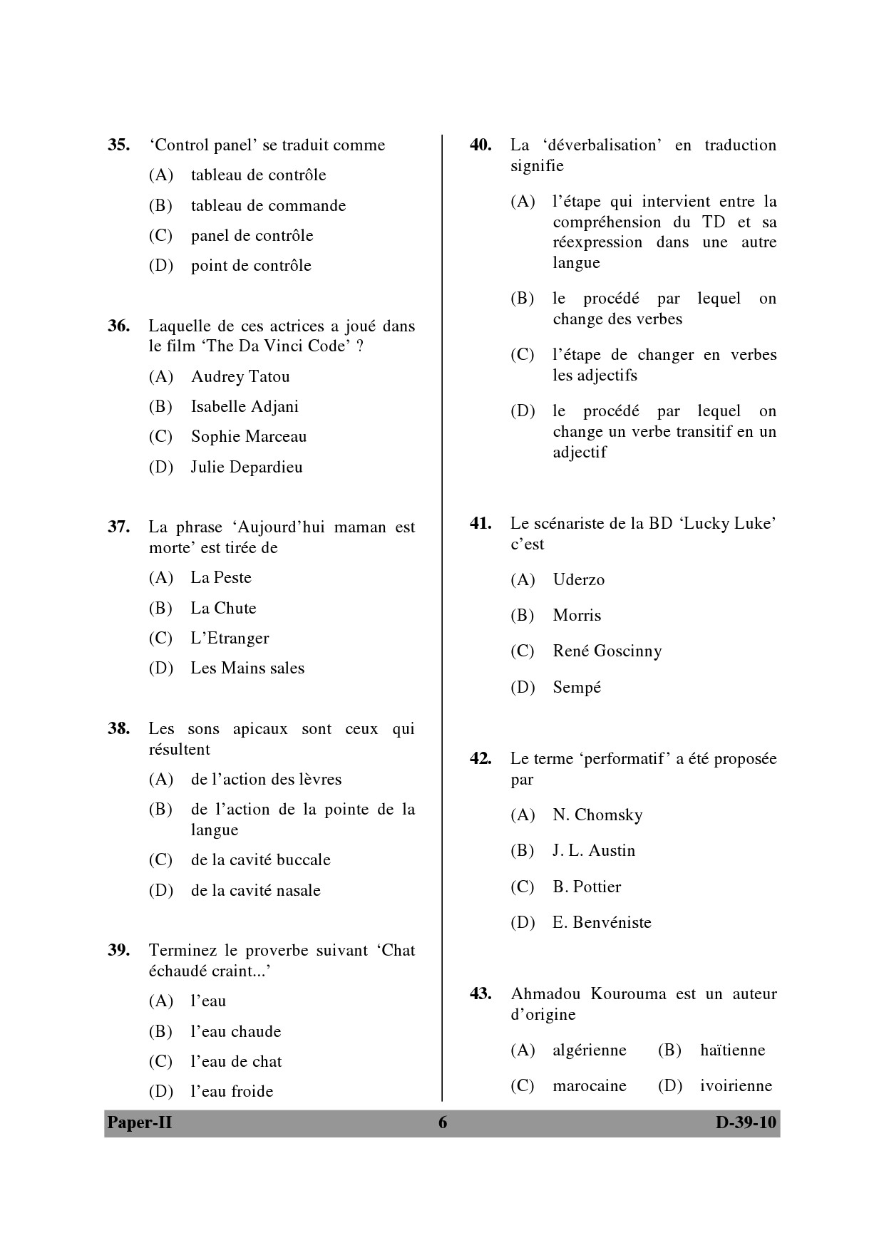 UGC NET French Question Paper II December 2010 6