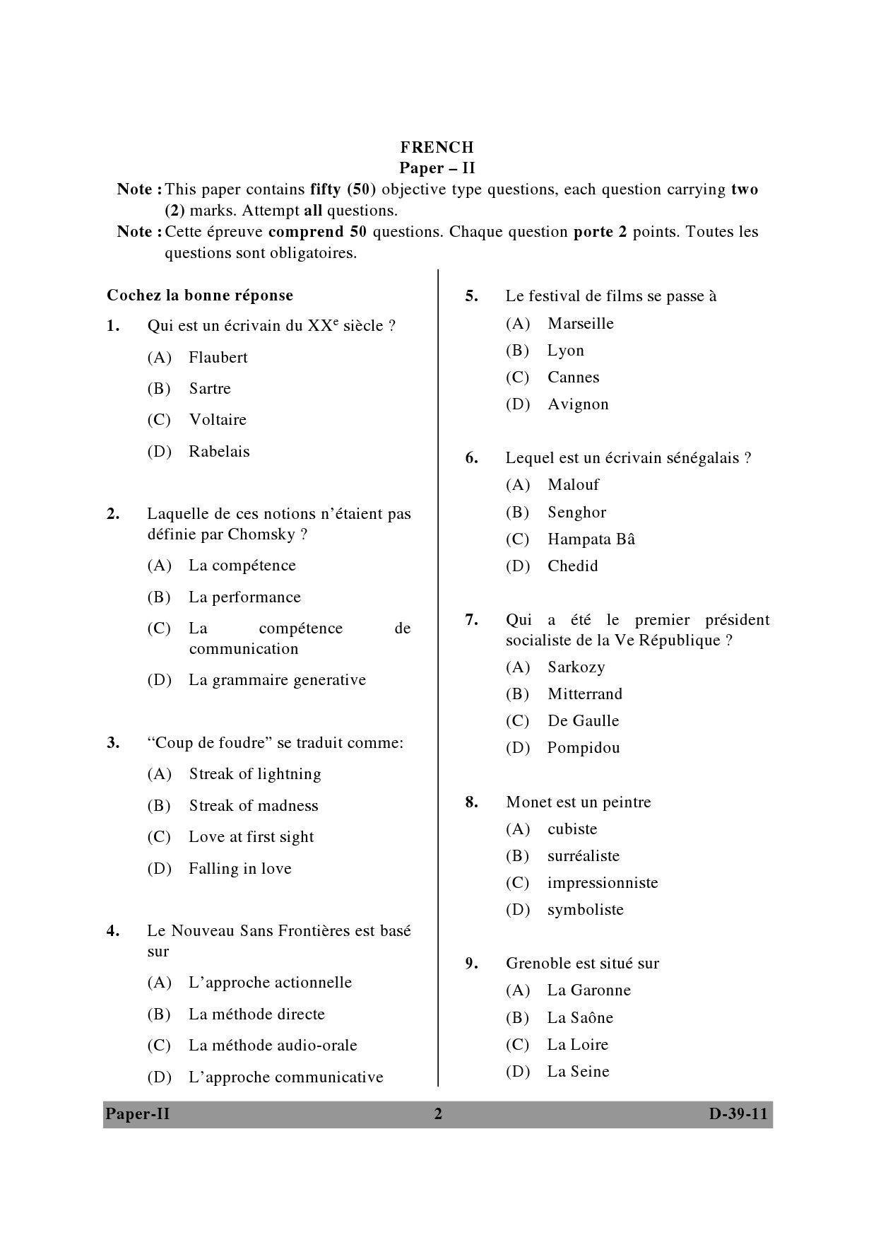 UGC NET French Question Paper II December 2011 2