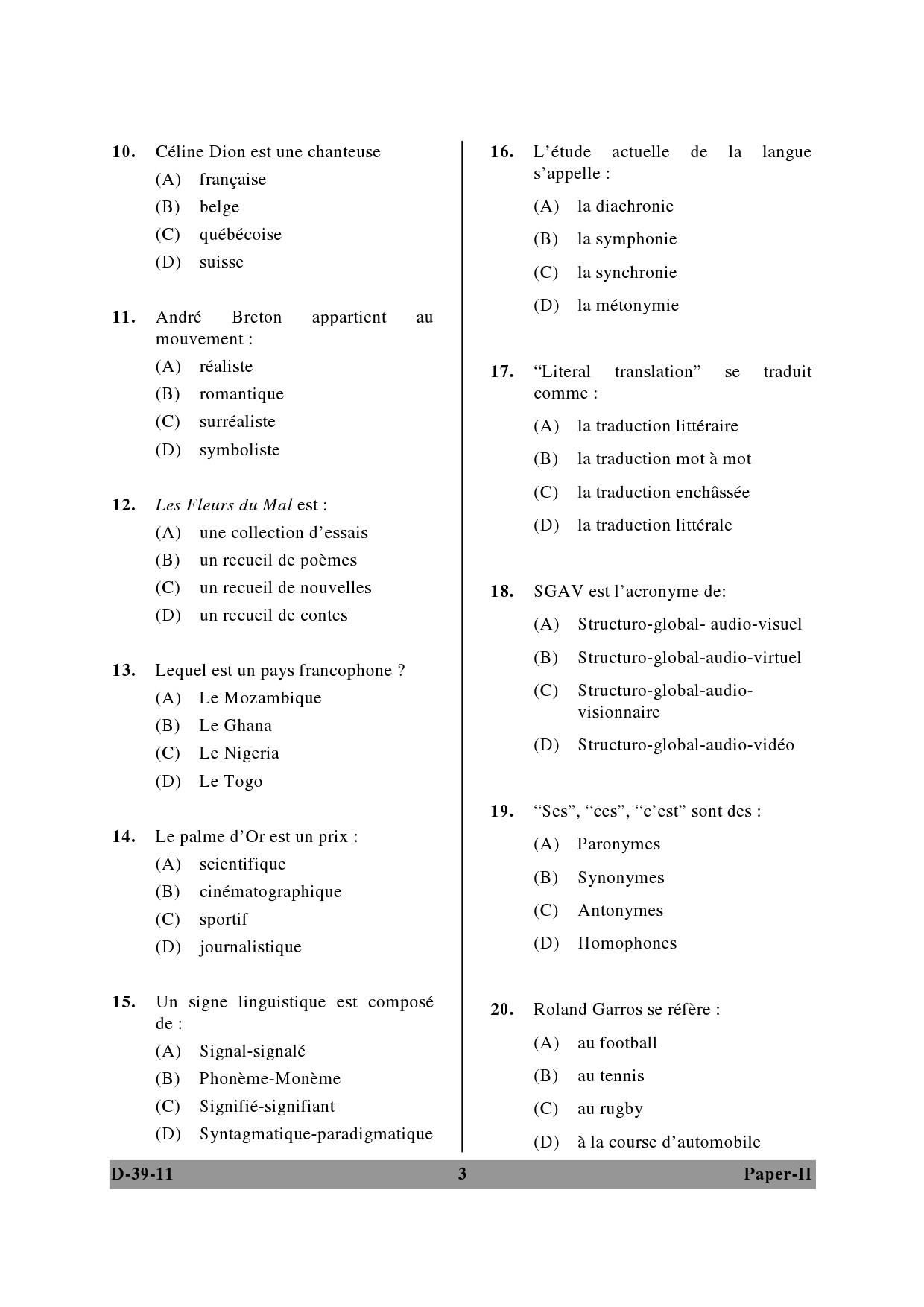 UGC NET French Question Paper II December 2011 3