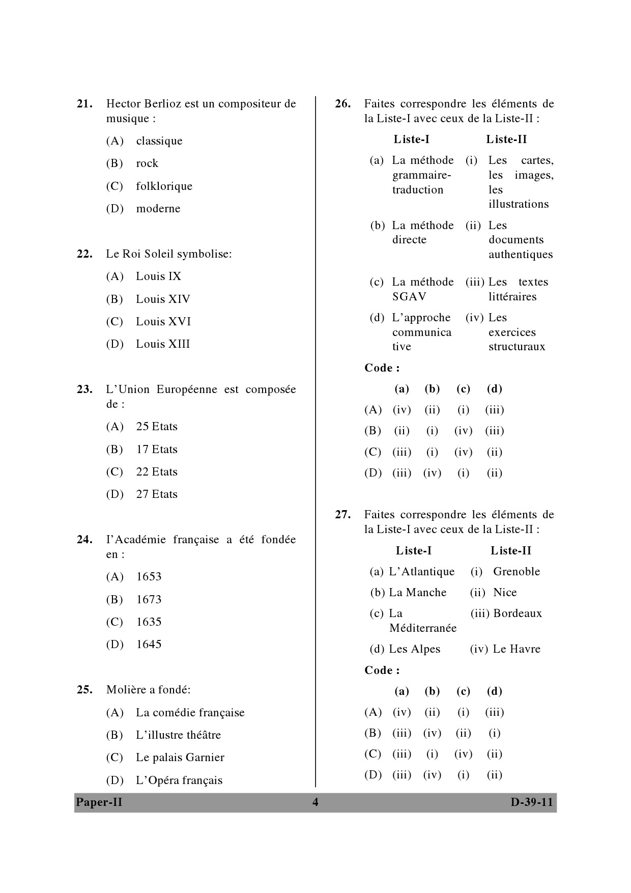 UGC NET French Question Paper II December 2011 4