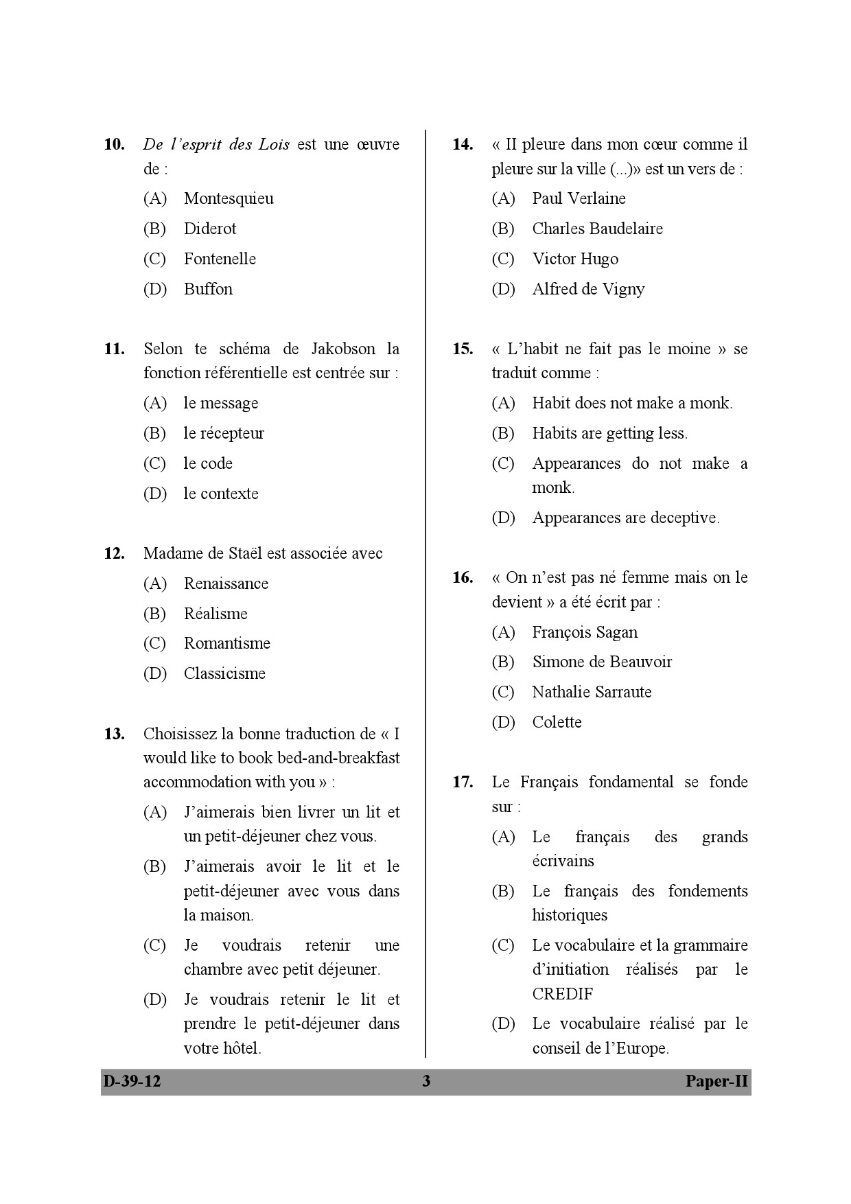 UGC NET French Question Paper II December 2012 3