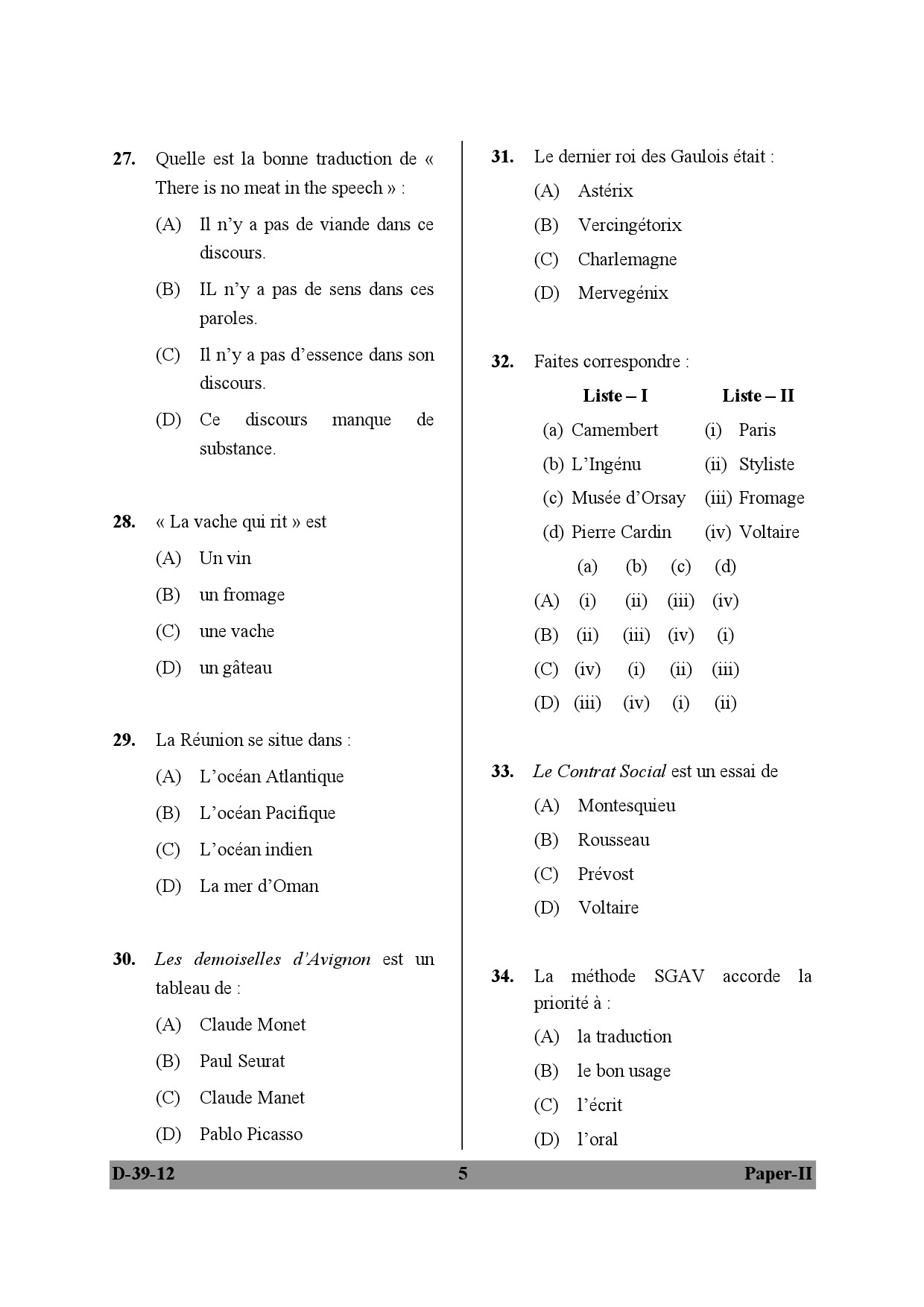 UGC NET French Question Paper II December 2012 5