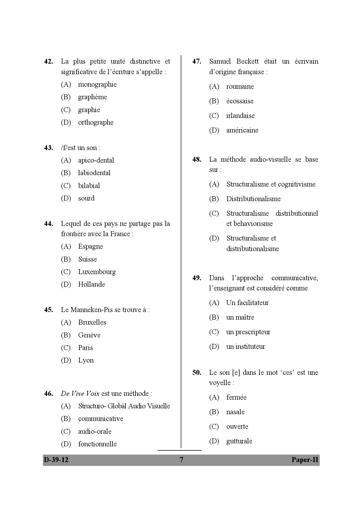 UGC NET French Question Paper II December 2012 7