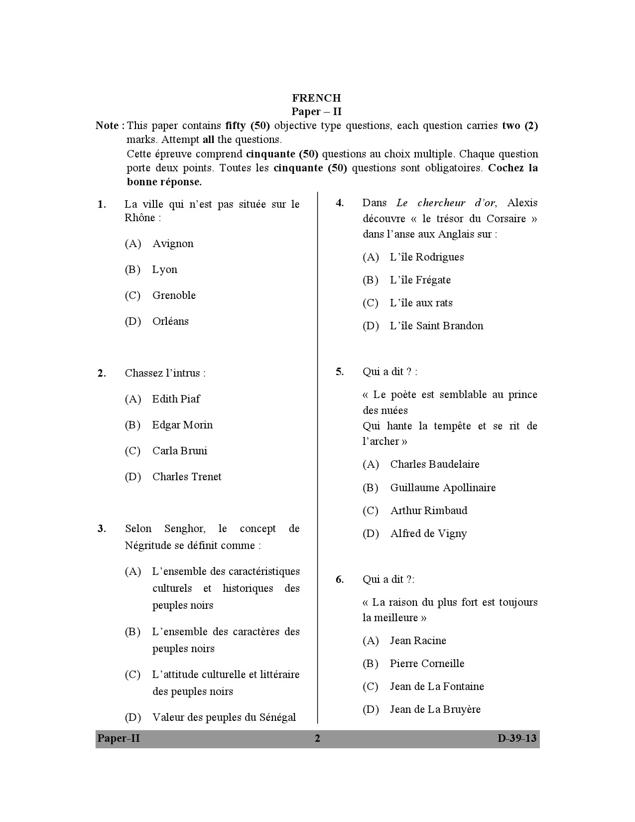 UGC NET French Question Paper II December 2013 2