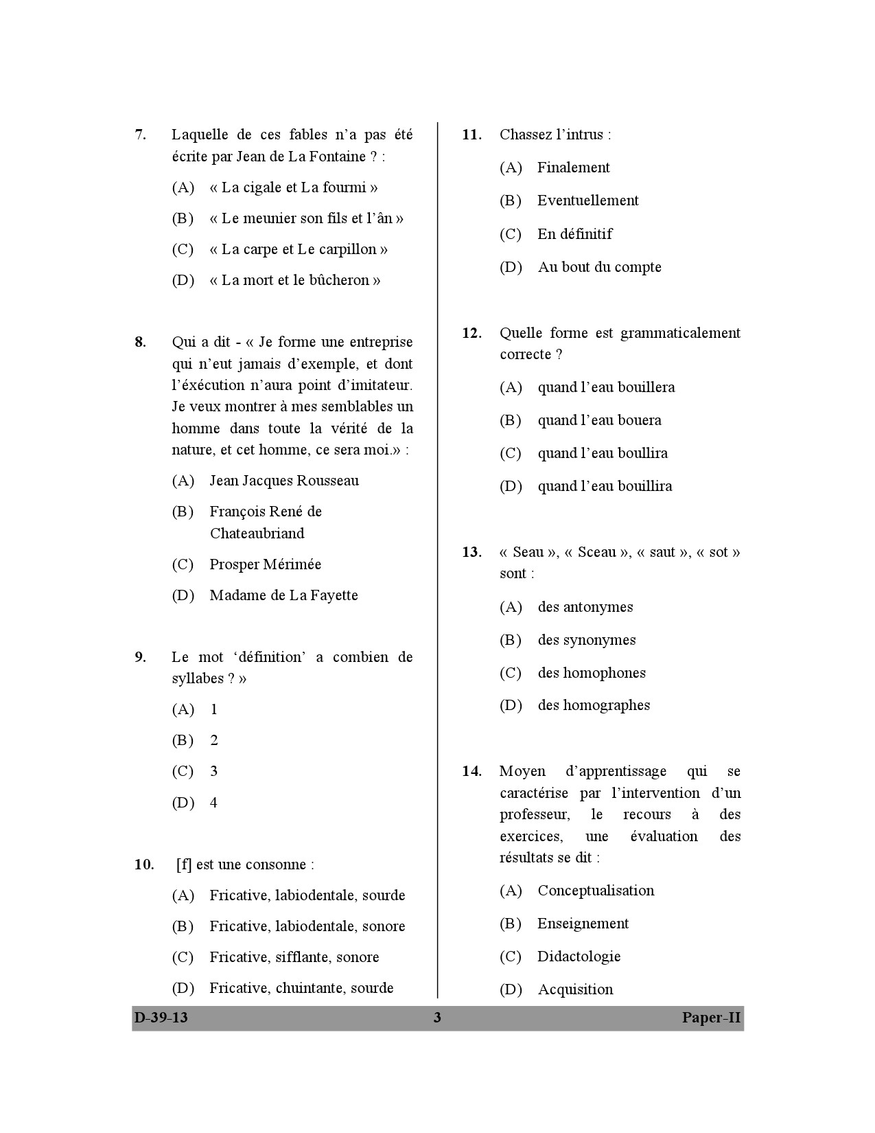 UGC NET French Question Paper II December 2013 3