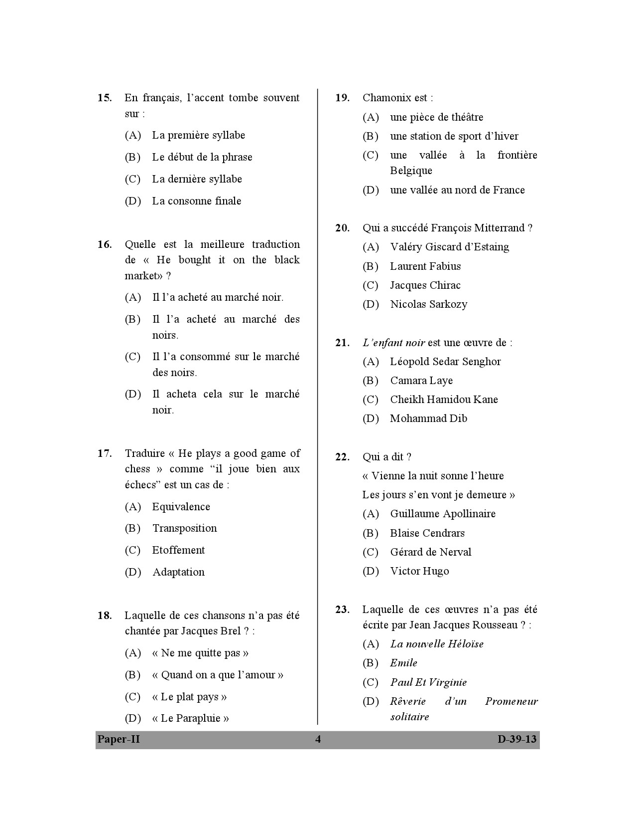 UGC NET French Question Paper II December 2013 4