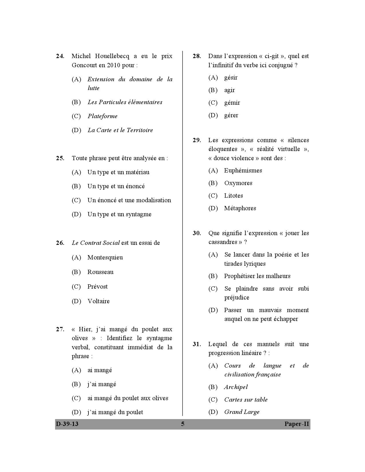 UGC NET French Question Paper II December 2013 5