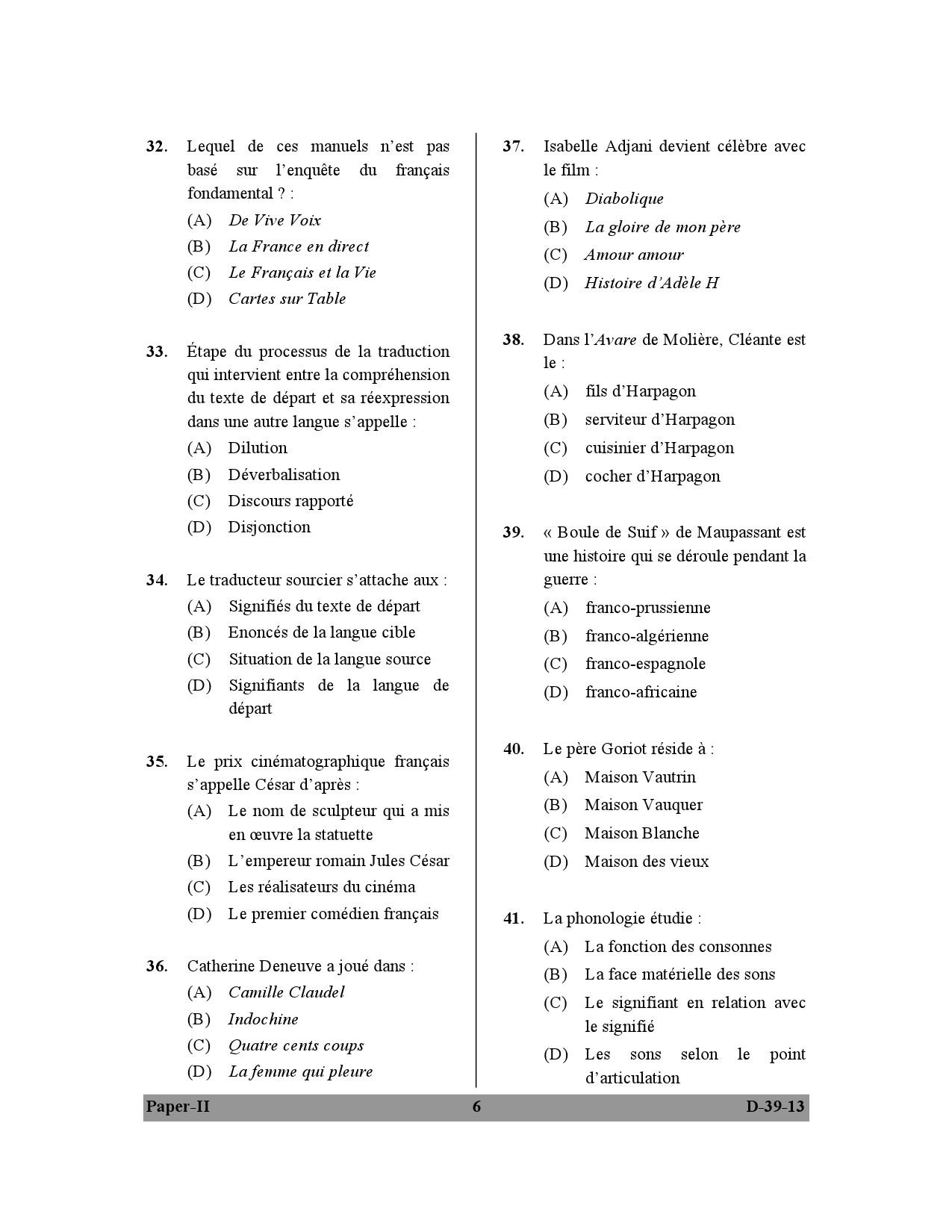 UGC NET French Question Paper II December 2013 6