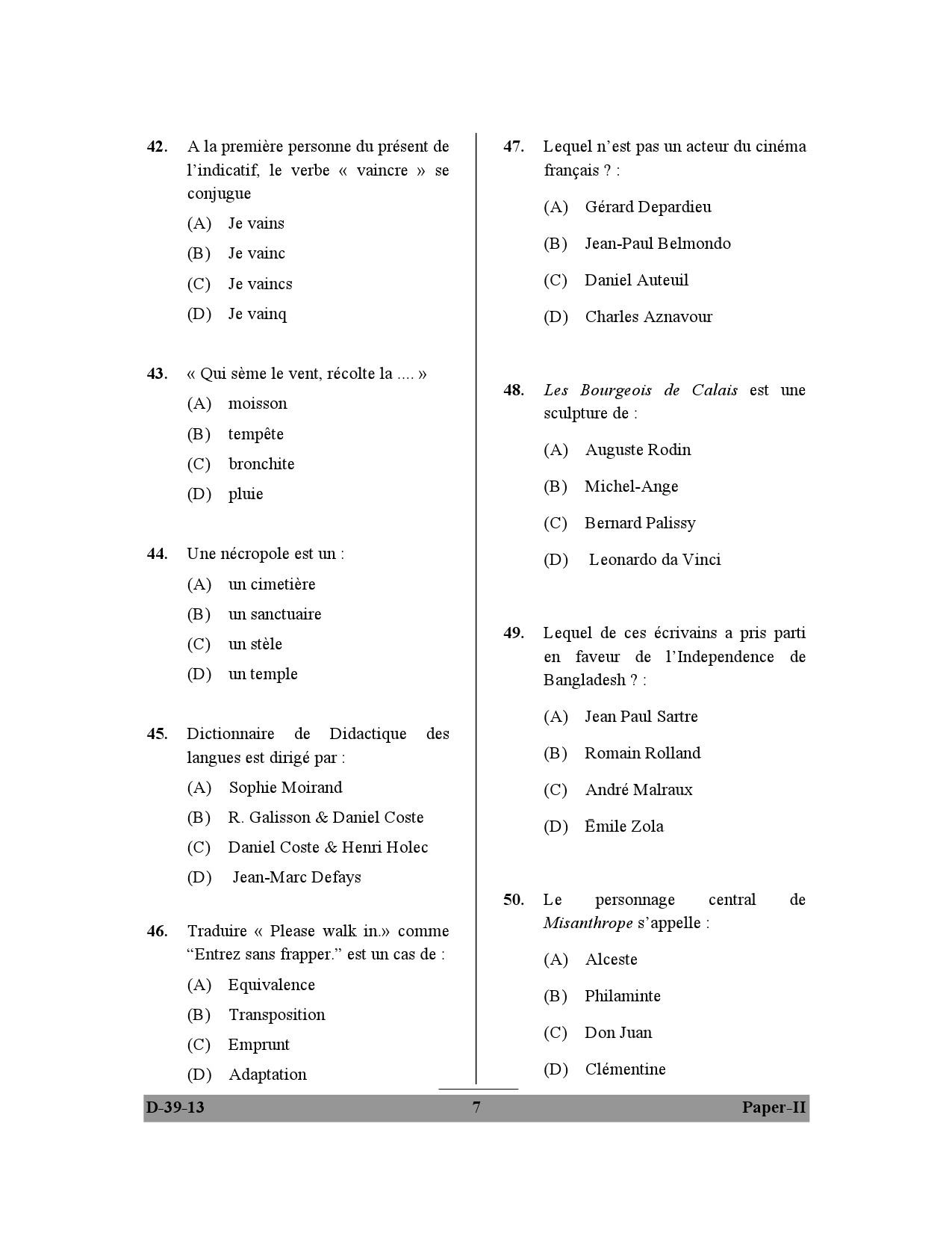 UGC NET French Question Paper II December 2013 7