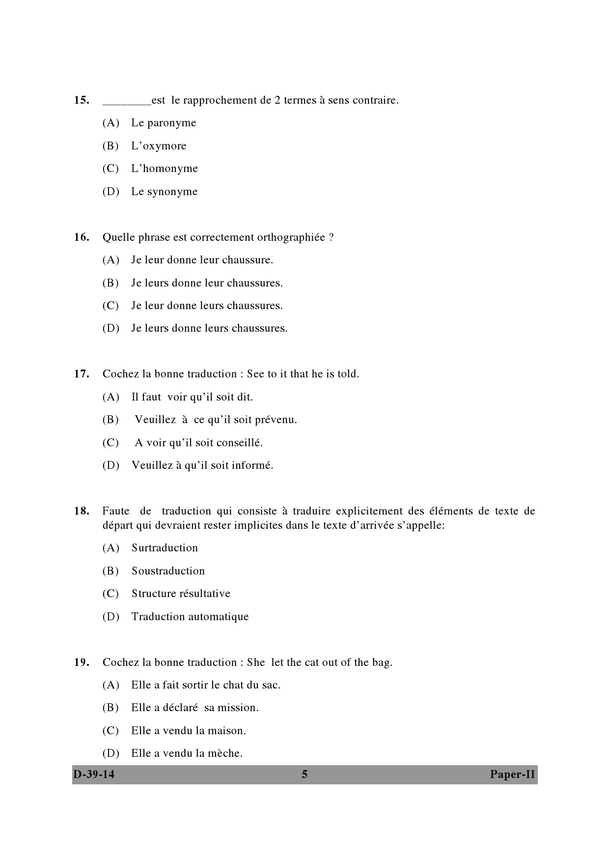 UGC NET French Question Paper II December 2014 5