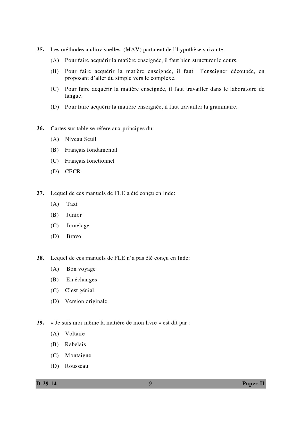 UGC NET French Question Paper II December 2014 9