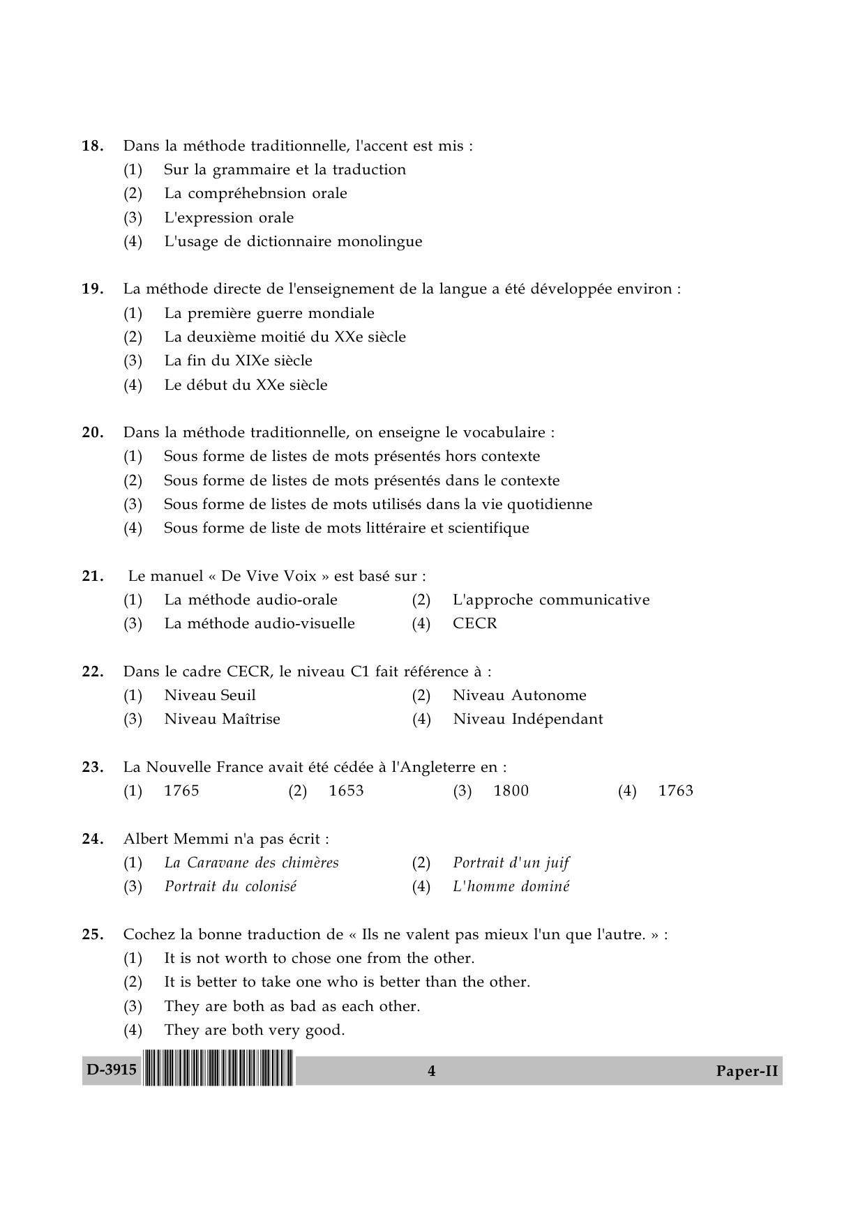 UGC NET French Question Paper II December 2015 4