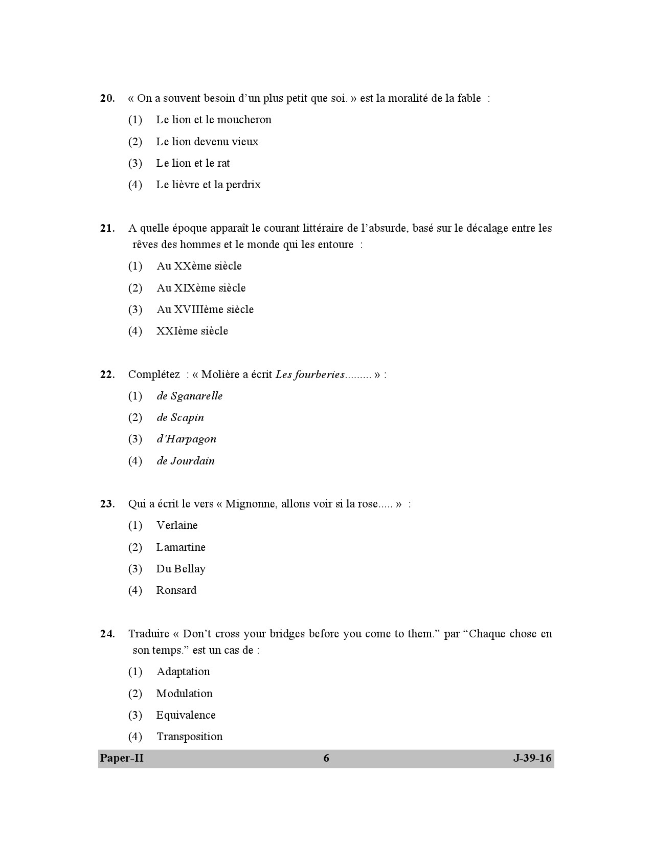 UGC NET French Question Paper II July 2016 6