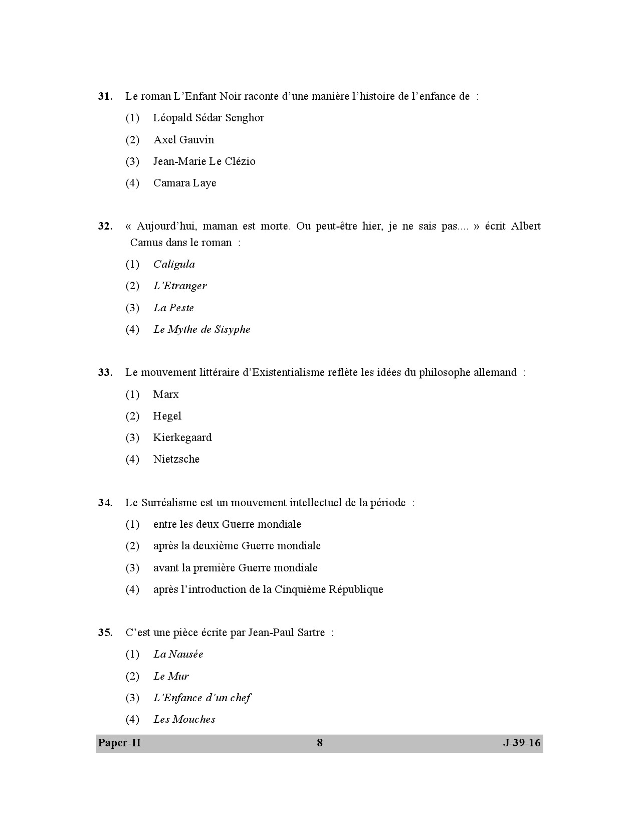 UGC NET French Question Paper II July 2016 8