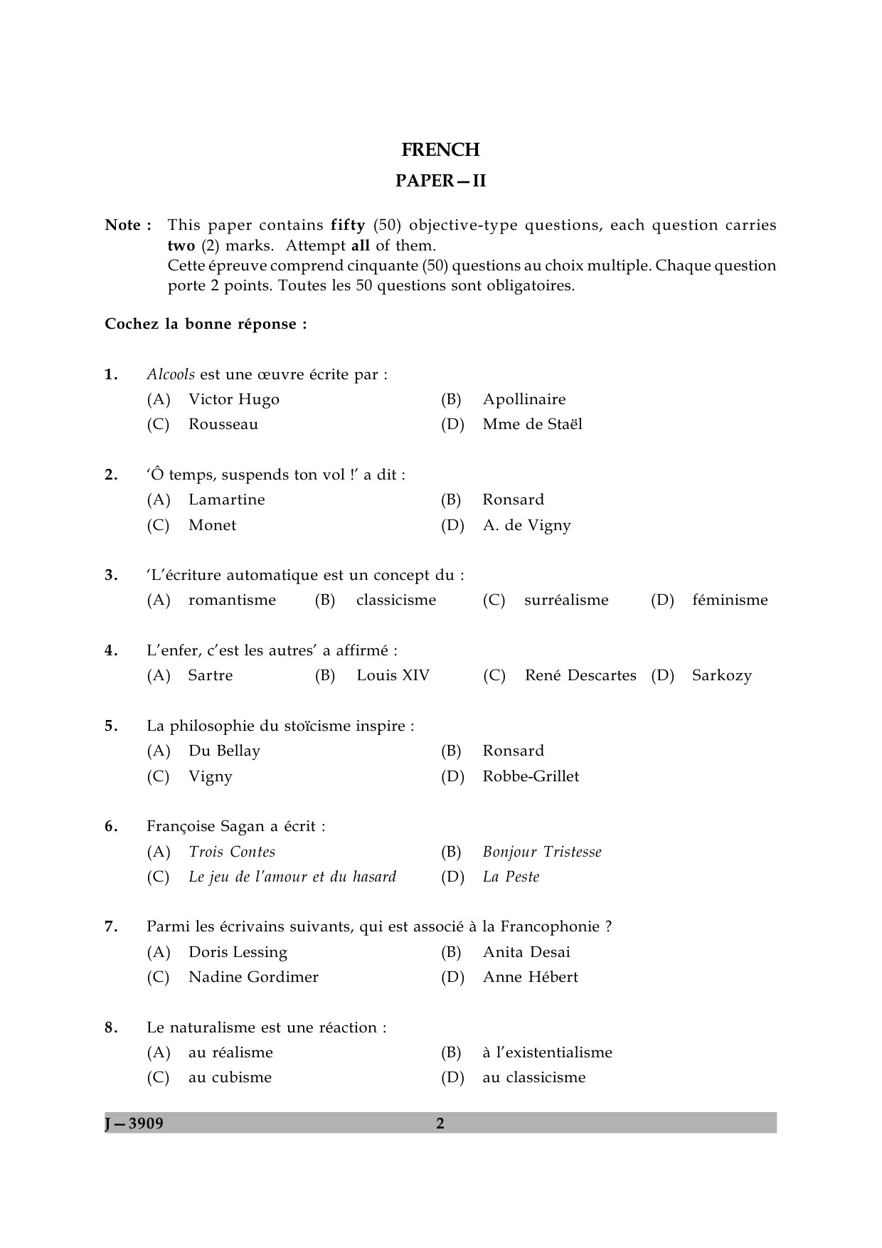 UGC NET French Question Paper II June 2009 2