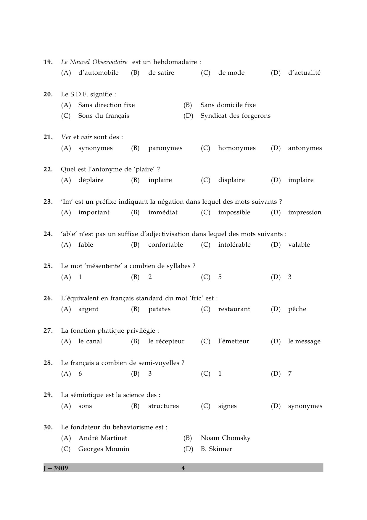 UGC NET French Question Paper II June 2009 4