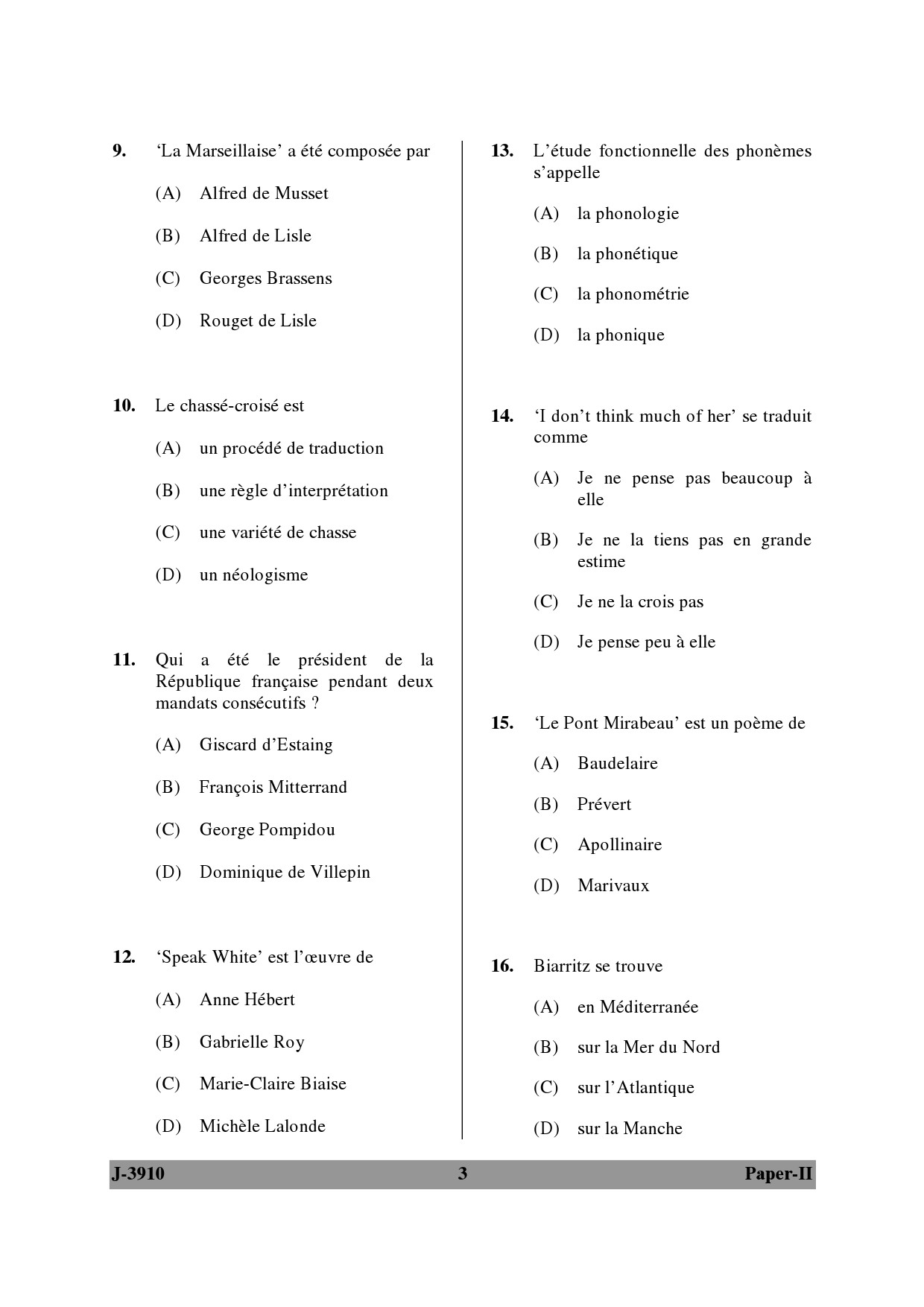 UGC NET French Question Paper II June 2010 3