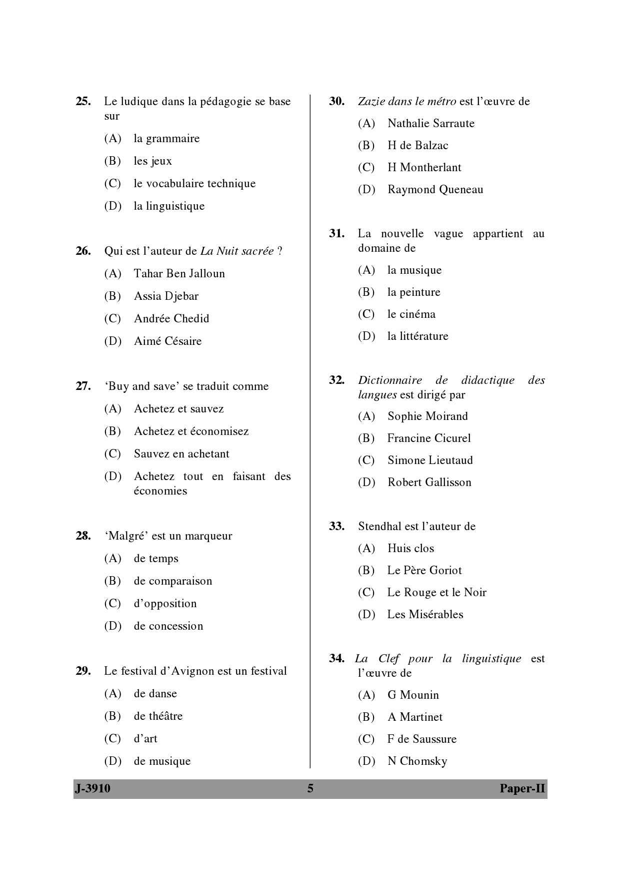 UGC NET French Question Paper II June 2010 5