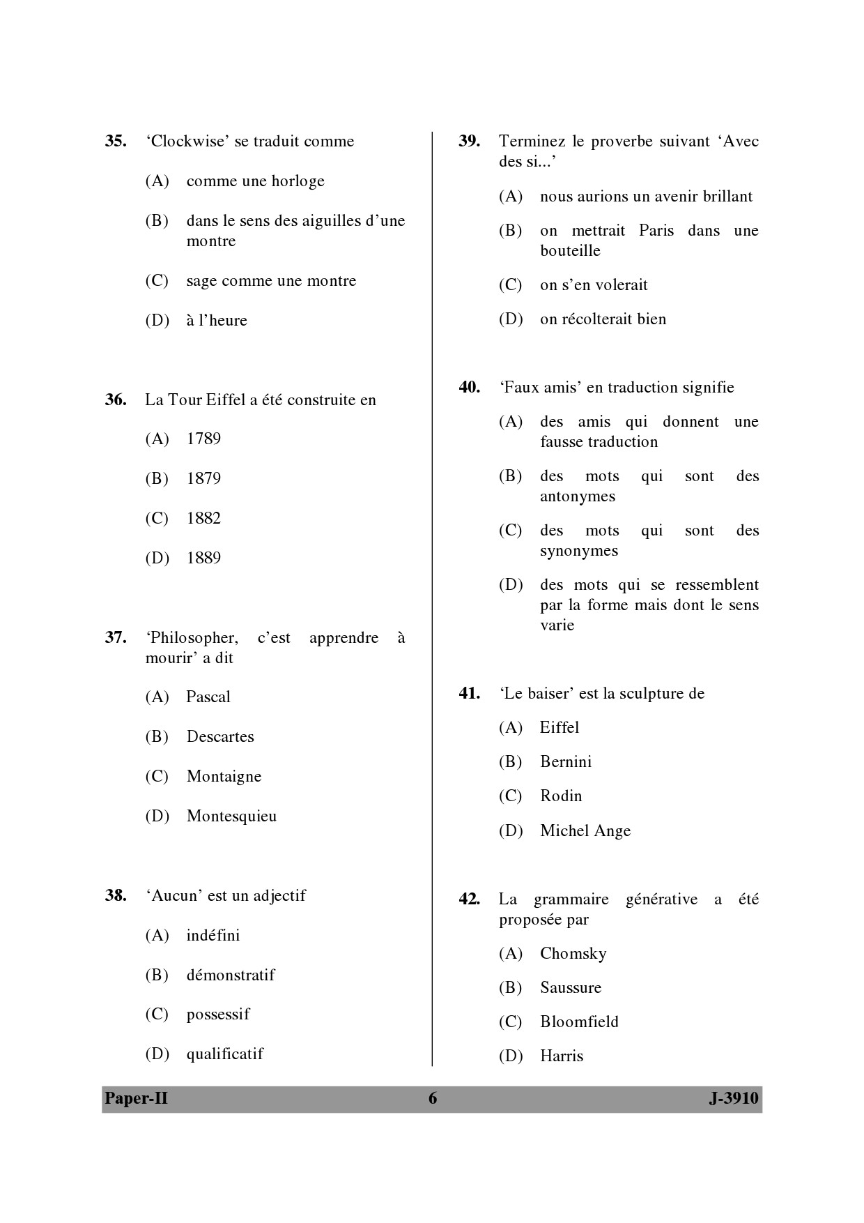 UGC NET French Question Paper II June 2010 6