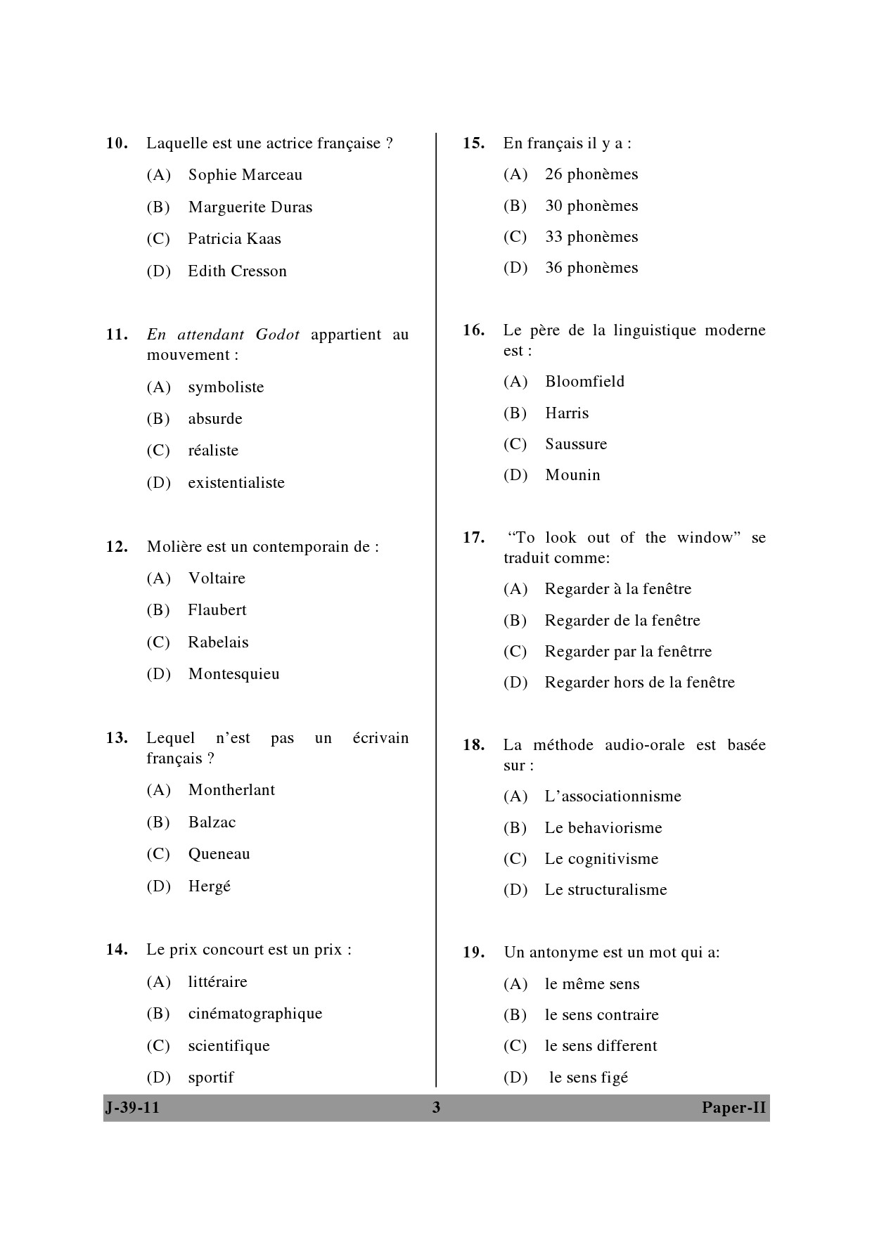 UGC NET French Question Paper II June 2011 3