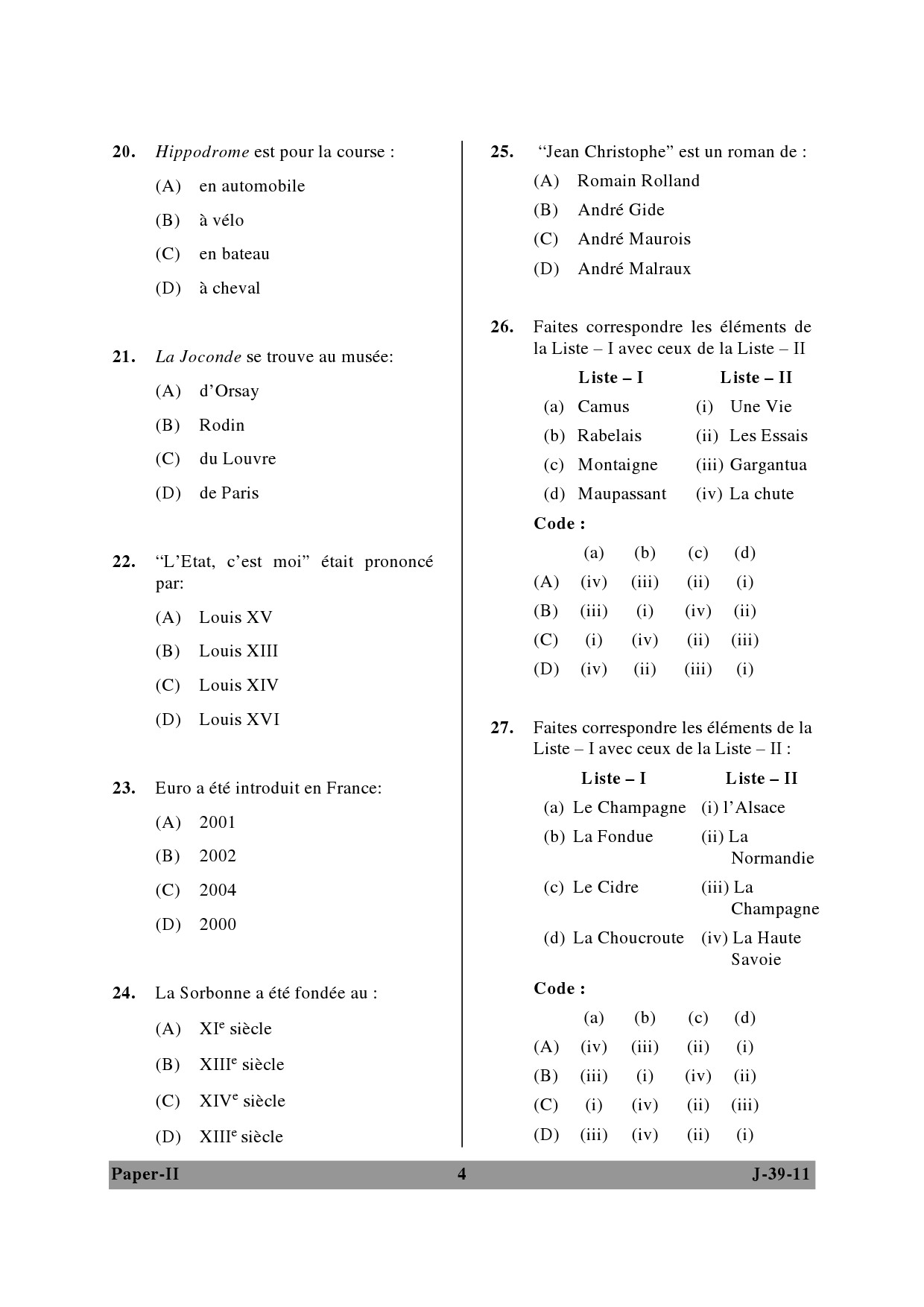 UGC NET French Question Paper II June 2011 4