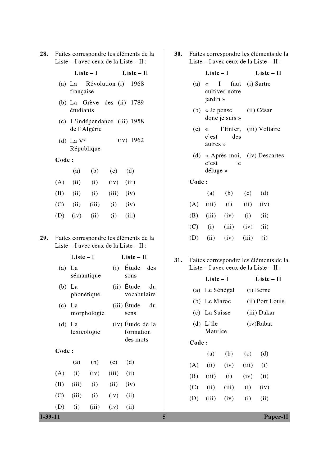 UGC NET French Question Paper II June 2011 5