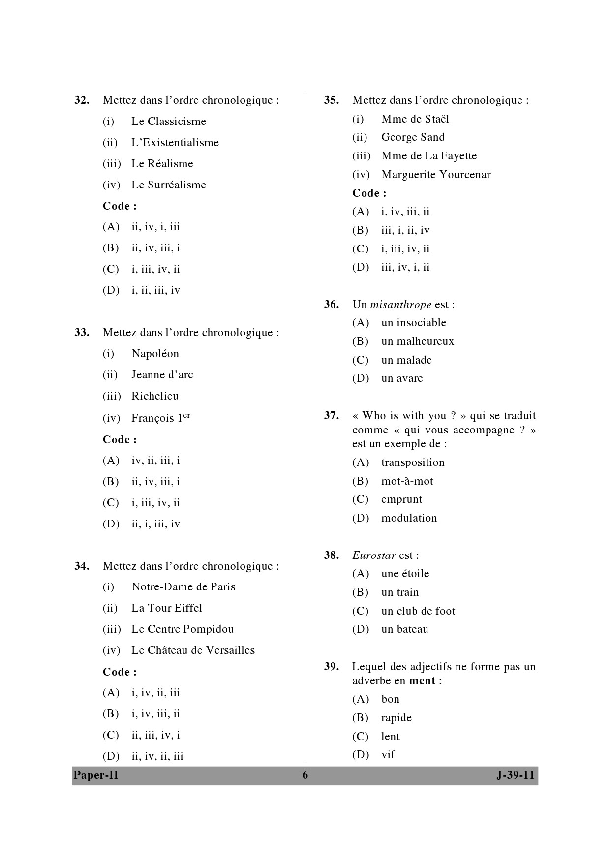 UGC NET French Question Paper II June 2011 6