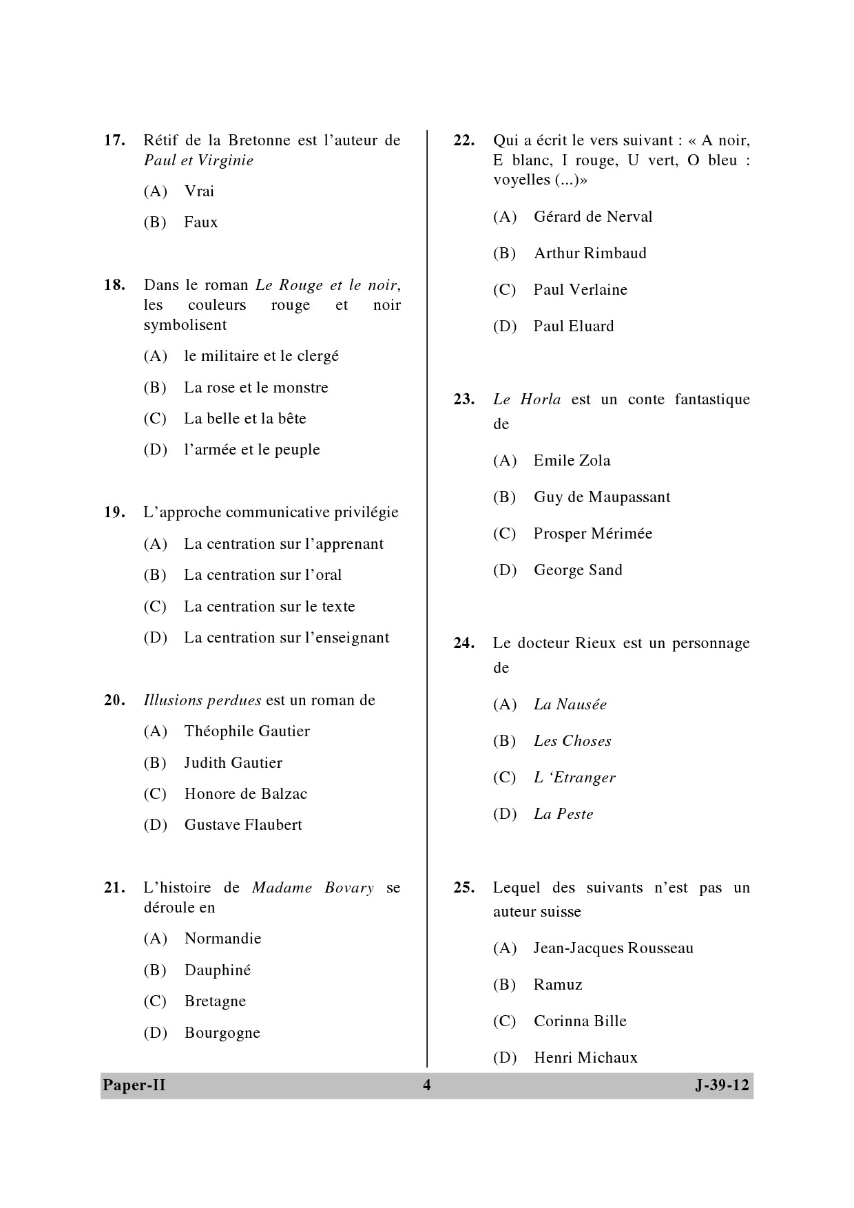 UGC NET French Question Paper II June 2012 4