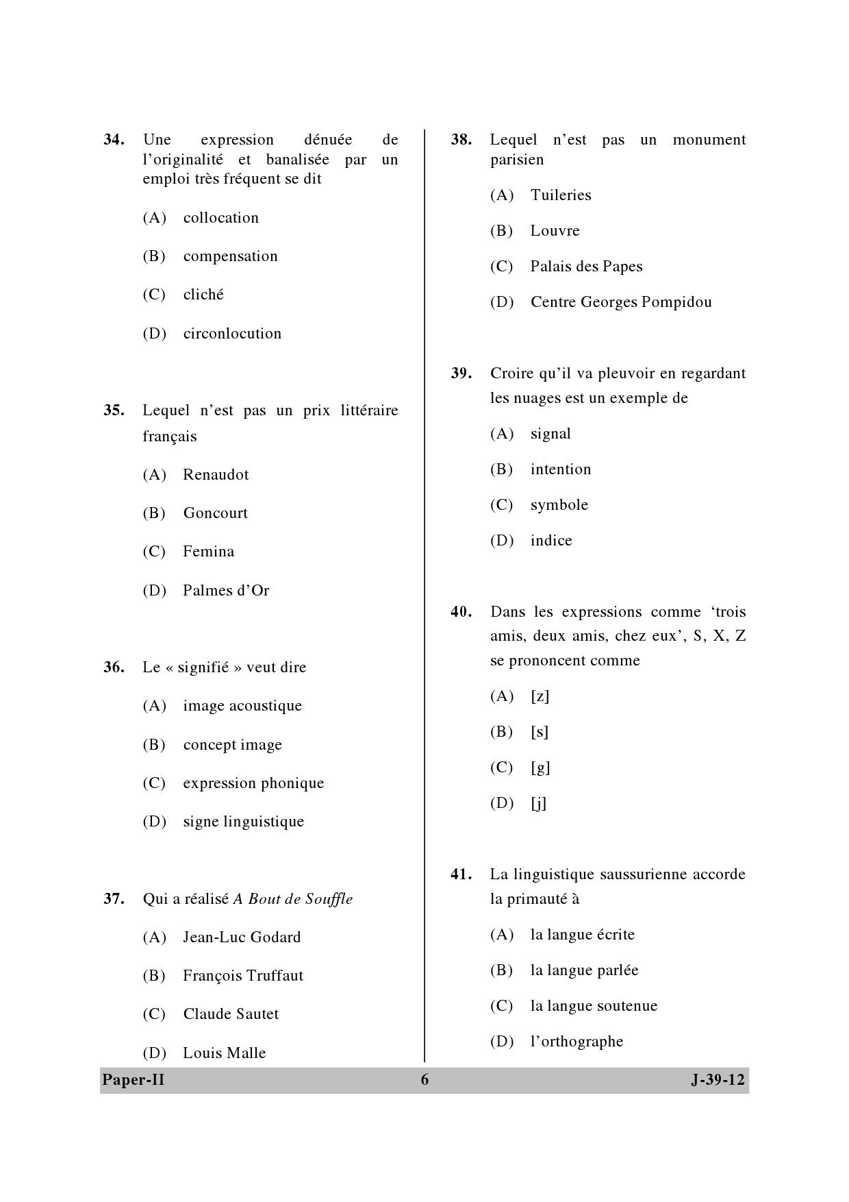 UGC NET French Question Paper II June 2012 6